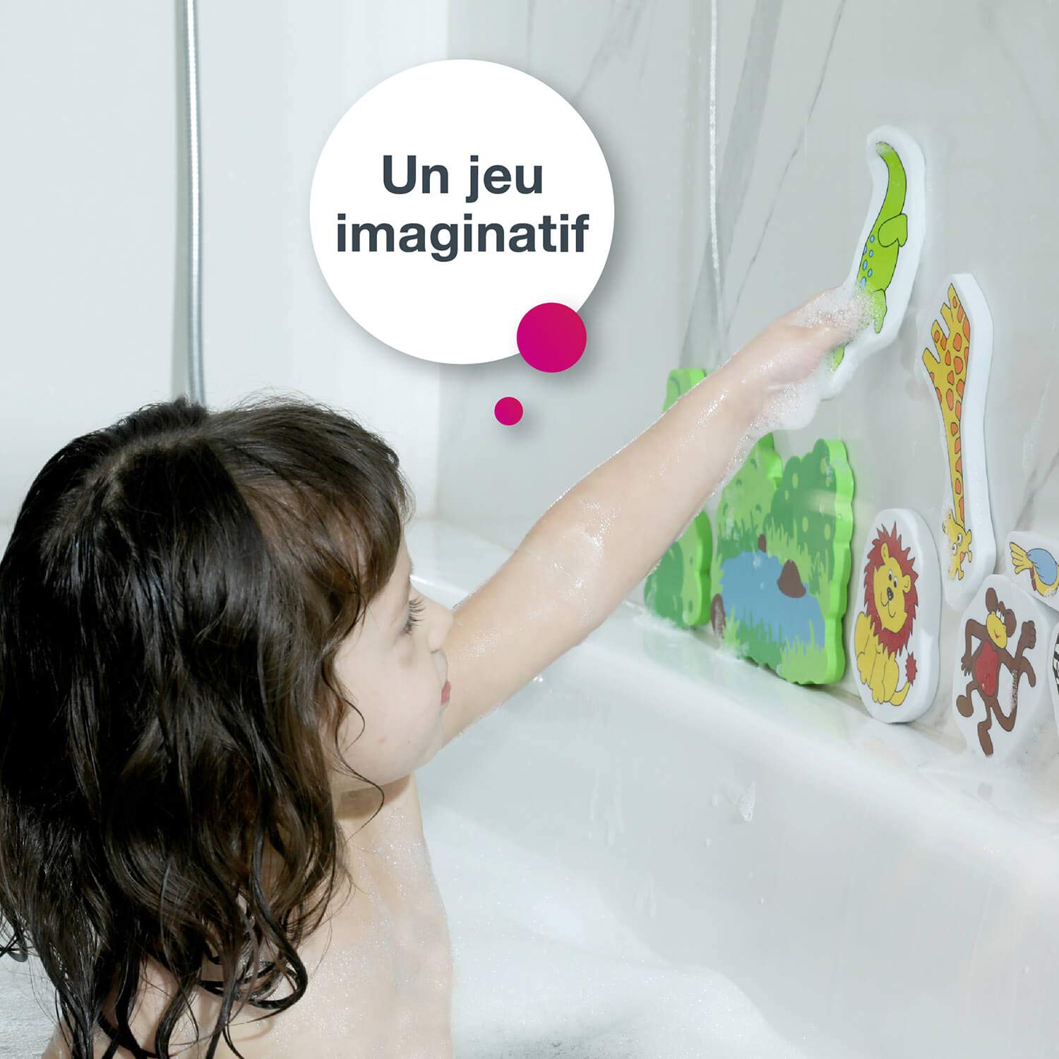 Jeu De Bain Rigolo La Jungle - 24 Mois+, Puzzles En Mousse Qui Collent Au Carrelage, éducatif - 2