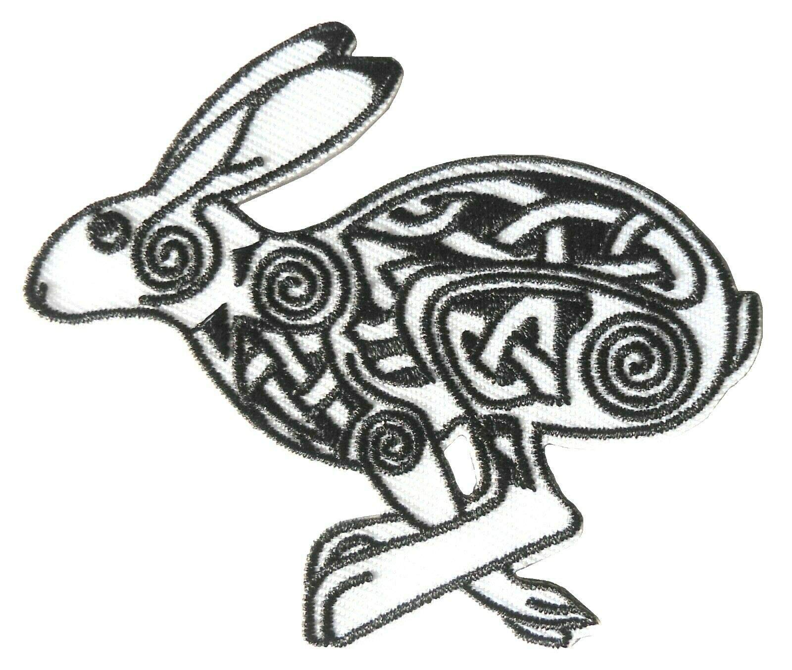 B4B Running Hare Rabbit Pagan Witch Celtic Mythological Wiccan Embroidered Iron On Patch 70mm