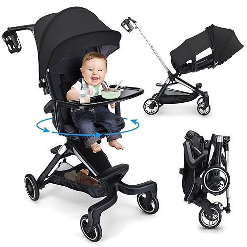 Lightweight Baby Stroller, zebrater Compact Travel Toddler Stroller with Tray and 360Rotational Seat, One Hand Foldable Infant Trave for Airplane