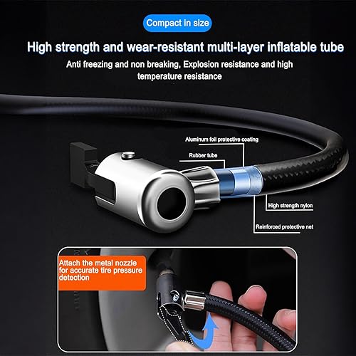 Miniatura 4 de Inflador de neumáticos inalámbrico, compresor de aire portátil de 12 V CC, bomba de aire de mano con manómetro digital y luz LED de emergencia para