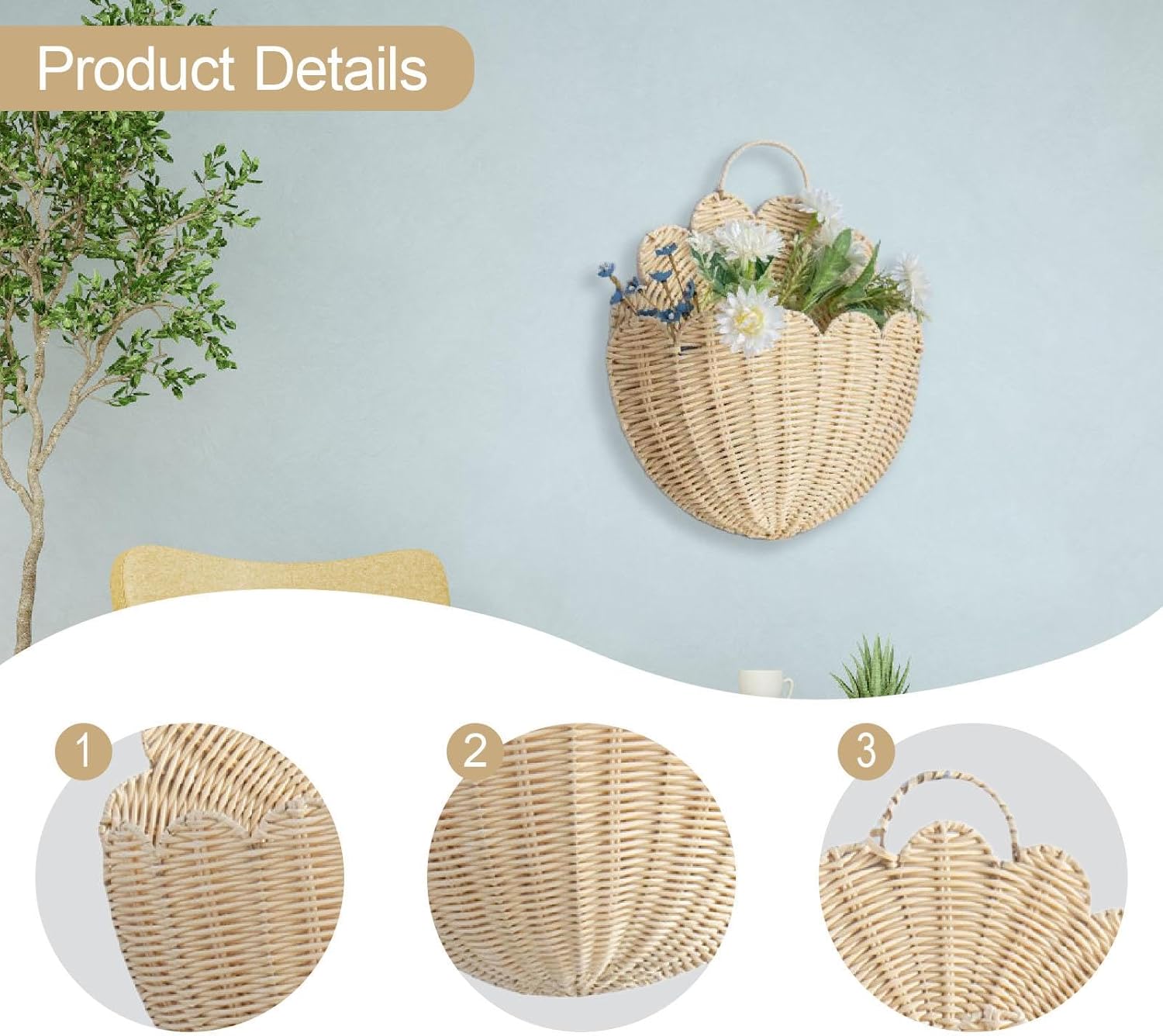Baoblaze Wall Hanging Basket Storage Organizer Imitation Rattan Plants Multifunctional Decoration Home Flowers Home Decor Wall Baskets, XS