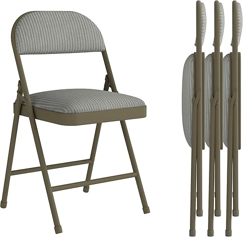 Paquete de 4 sillas plegables acolchadas con respaldo y cojines, juego de sillas de comedor de tela con marco de acero metálico para el hogar y la