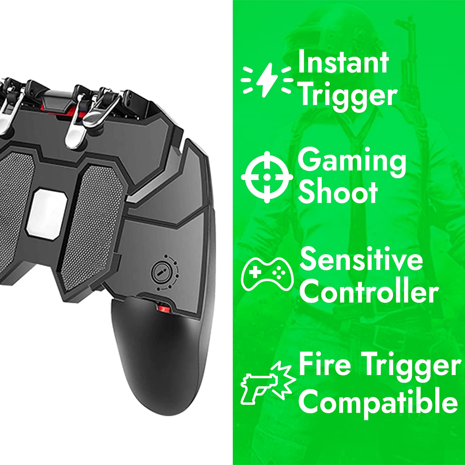Noymi | Gamer+ PUBG Gaming Trigger for Smartphone | 6 Finger Controller for Mobile | Works with Apple, Samsung, Vivo, Oppo, One Plus