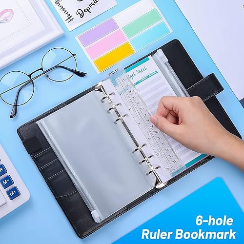 Miniatura 6 de Modacraft Carpeta de presupuesto de piel sintética A6, agenda de 6 anillos, organizador de dinero, 8 sobres de efectivo, impermeable, 29 categorías,