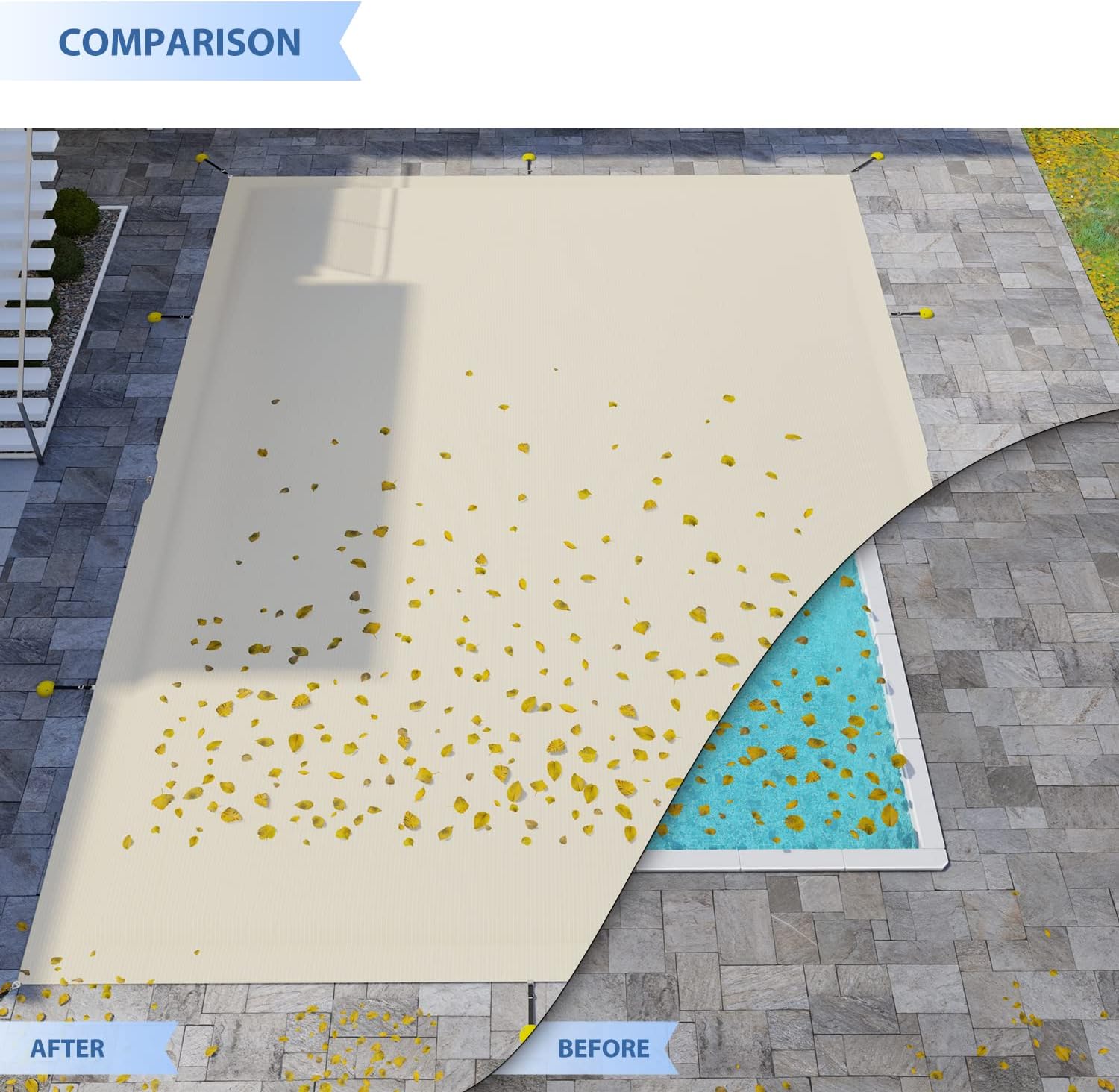 E&K 14'x20' Pool Cover for Inground Pools, Rectangle Winter Pool Cover for Backyard Yard Swimming Pool with Hardware Kit, Beige