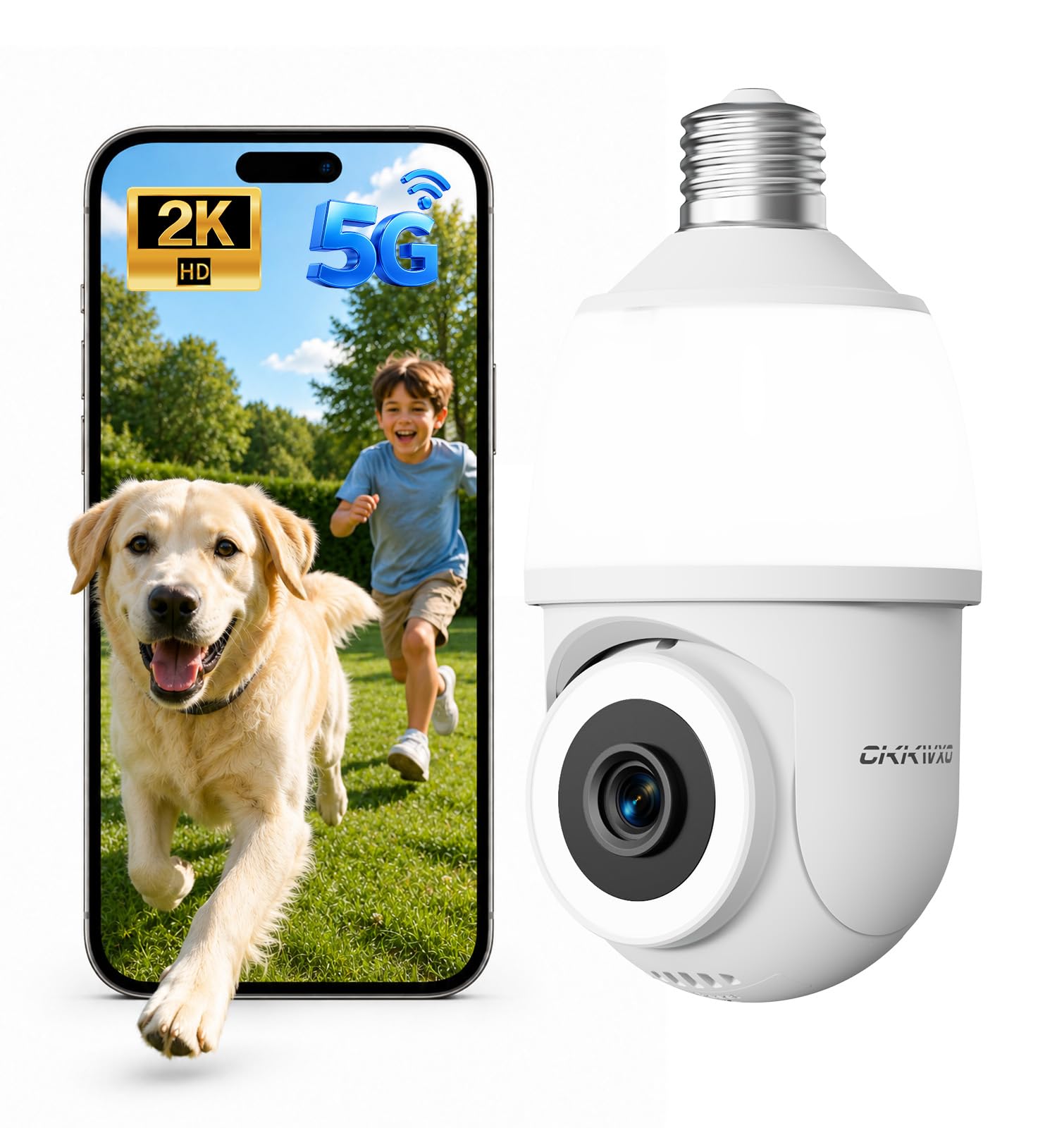 2K Telecamera Lampadina WiFi Esterno per E27 Portalampada | 2.4/5GHz Videocamera di Sorveglianza Interno con Visione Notturna a Colori, Inseguimento Automatico, PTZ, Allarme, Alexa