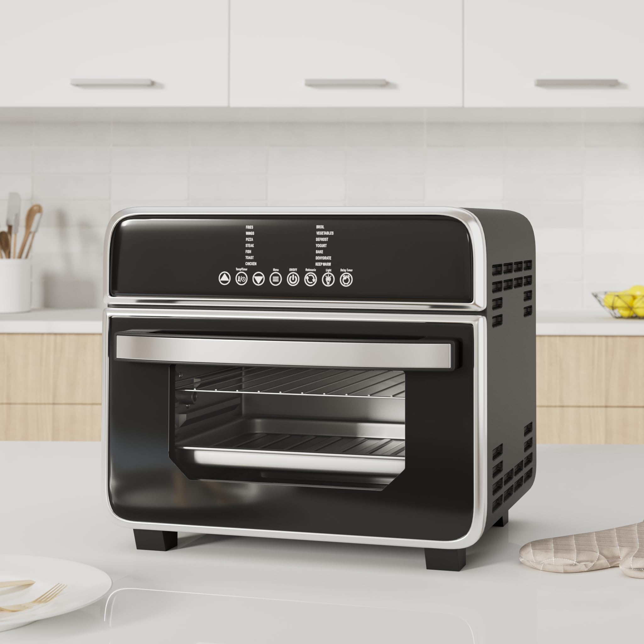 Deski HOT KITCHEN DESIGN Ofen Heißluft Fritteuse 15 Liter schwarz 1600 Watt 3in1 Multifunktion, 401274