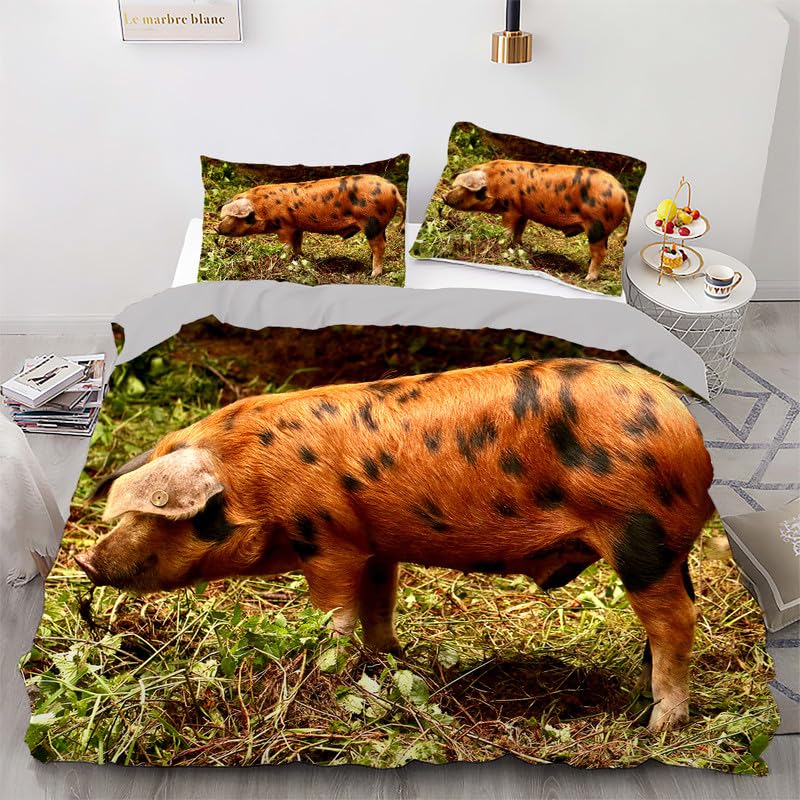 Housse de couette 140x200 microfibre avec 2 taies d'oreiller motif animaux bruns