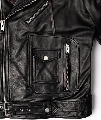 Miniatura 5 de Chaqueta de moto acolchada negra para hombre Chaqueta de cuero negro para hombre Brando Vintage Riding Moto Jacket XS - 4xL