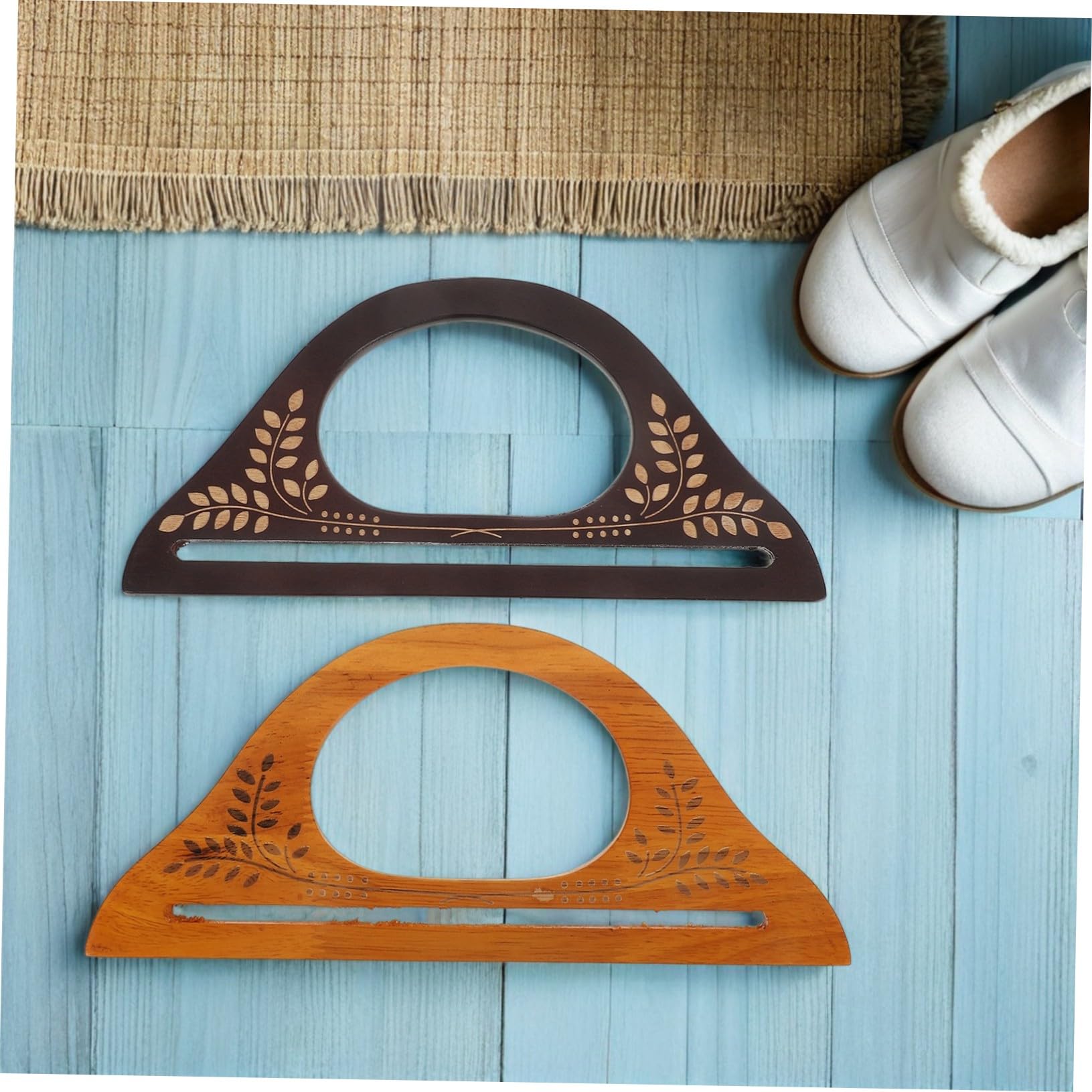Housoutil 4 Piezas Mangos de Madera para Bolsos con Diseño D Asas Resistentes para Bolsos de Crochet y Costura Accesorios de Repuesto Mango Artesanal Decorativo