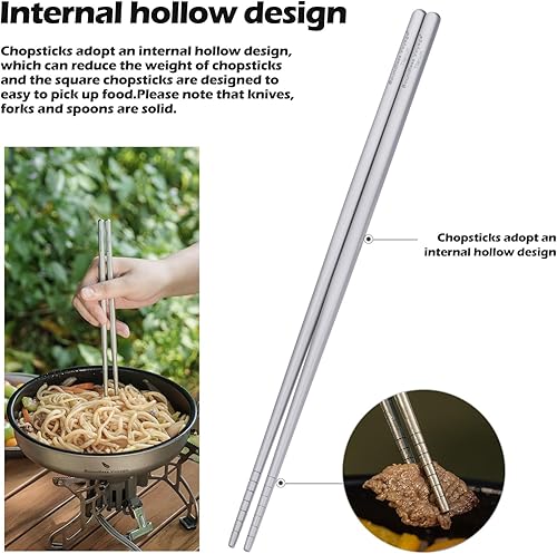 Miniatura 6 de Boundless Voyage Juego de cubiertos de titanio portátil para acampar, palillos, cuchillo, tenedor, cuchara, juego para viajes en casa (juego de 4