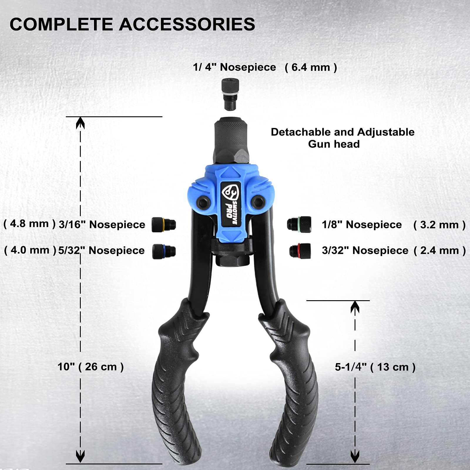 SMOTIVEPRO 5In1 Hand Rivet Gun Set, 10Inch Pop Rivet Gun Heavy Duty