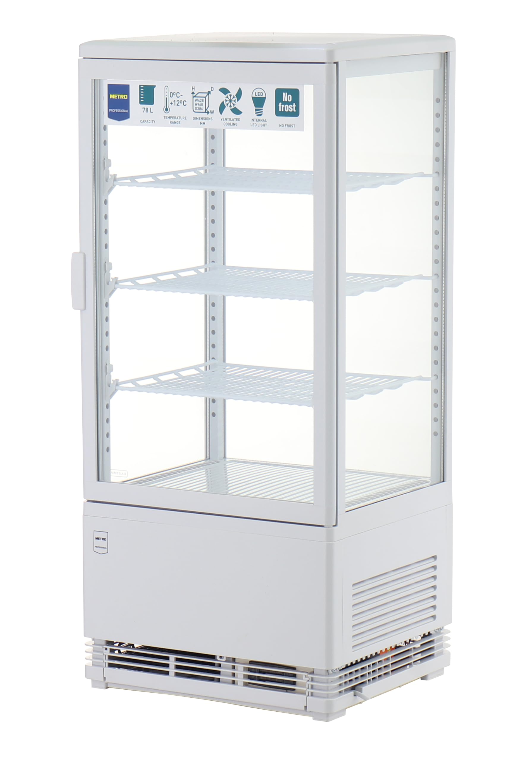 METRO Professional Vitrina refrigerada GGC2078B, plástico/vidrio, 42.8 x 38.6 x 96 cm, 78 L, enfr. por ventilación, cristal de seguridad, Blanco