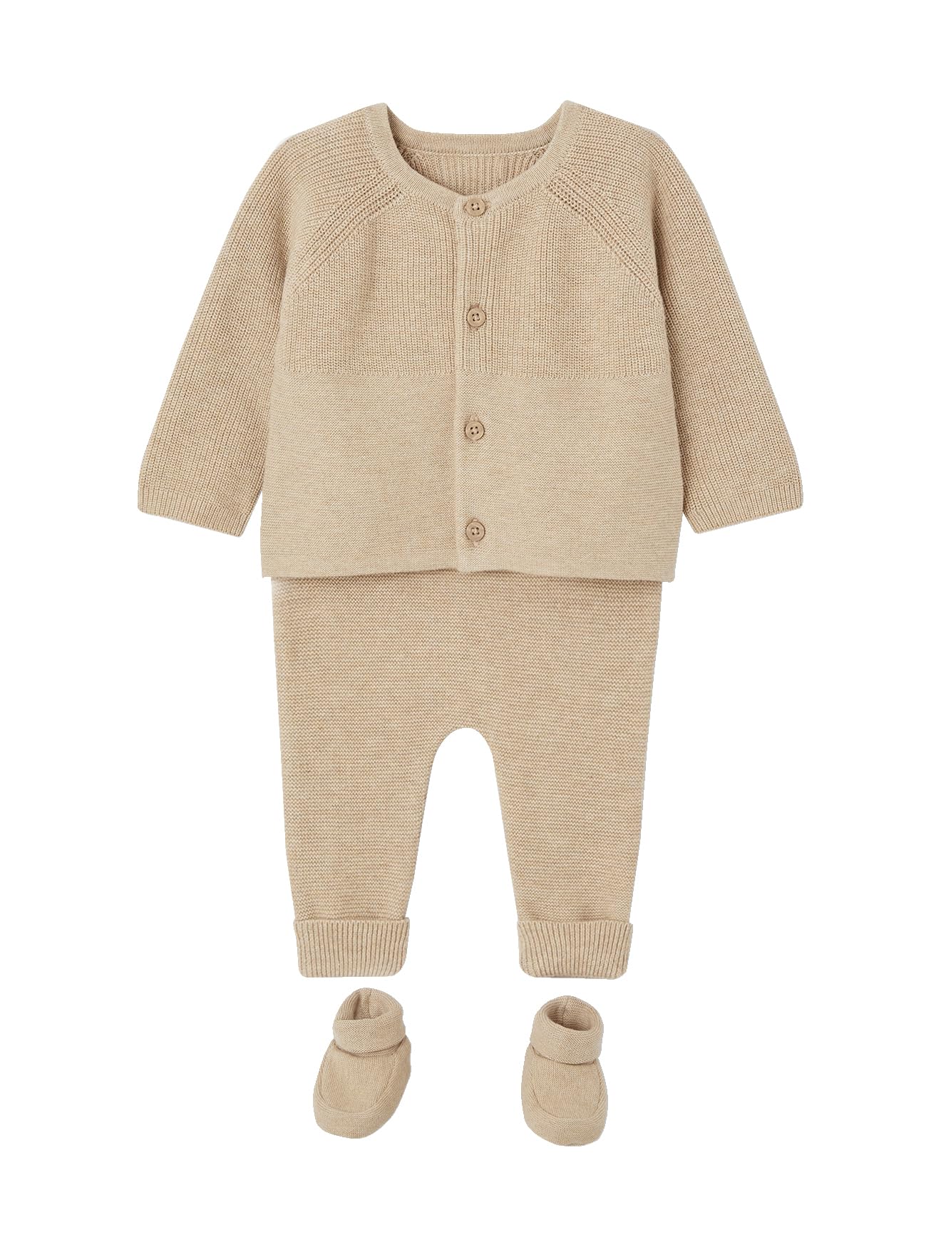 VERTBAUDET Kit naissance 3 pièces cardigan pantalon chaussons en tricot beige chiné 3M(60CM)