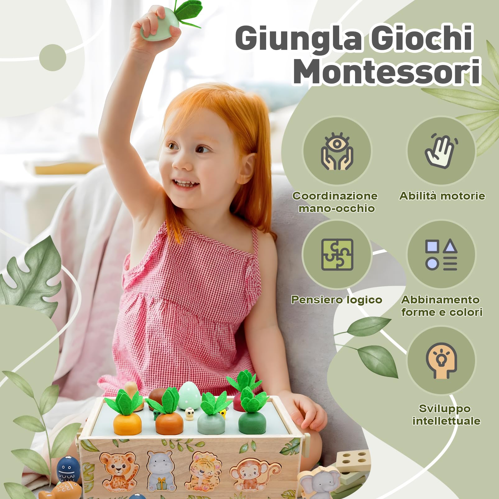 Giochi Montessori 1 2 3 Anni, 9 in 1 Giochi di Legno per Bambini 1 Anno, Giocattoli Bambini 123 Anni Montessori Maschio Femmina, Giochi Educativi 1 2 3 Anni Legno, Regalo Bambino Bambina