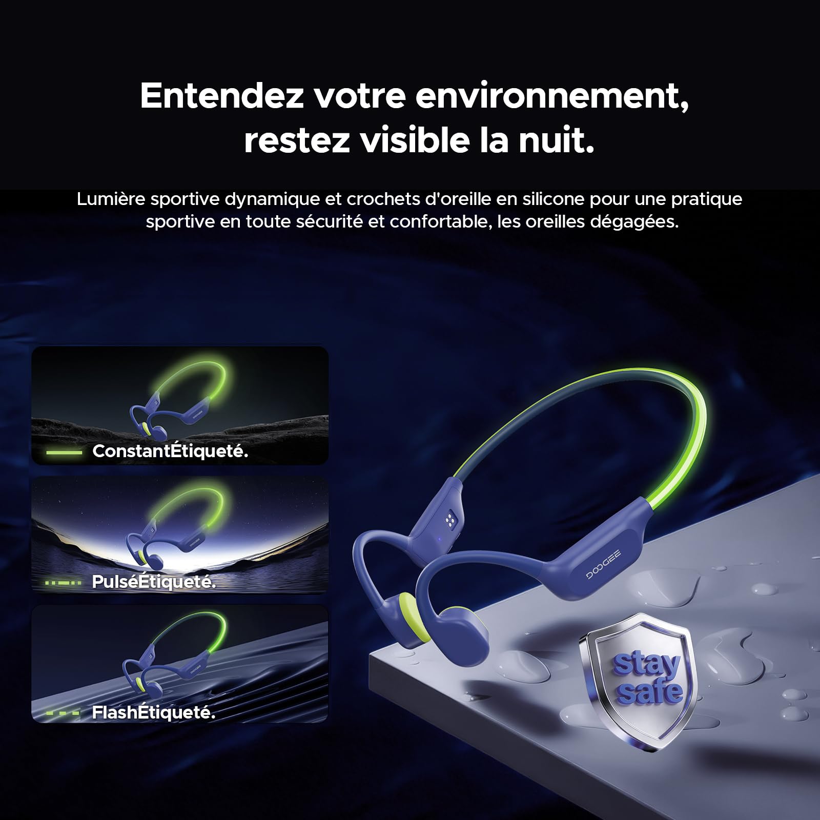 Casque à Conduction Osseuse, Écouteur Natation IP68 Casque Bluetooth sans Fil, 32 Go de Stockage, 10 Heures d'autonomie, BT6.0 Mode MP3, Idéal pour Le Vélo, la Natation et Le Fitness