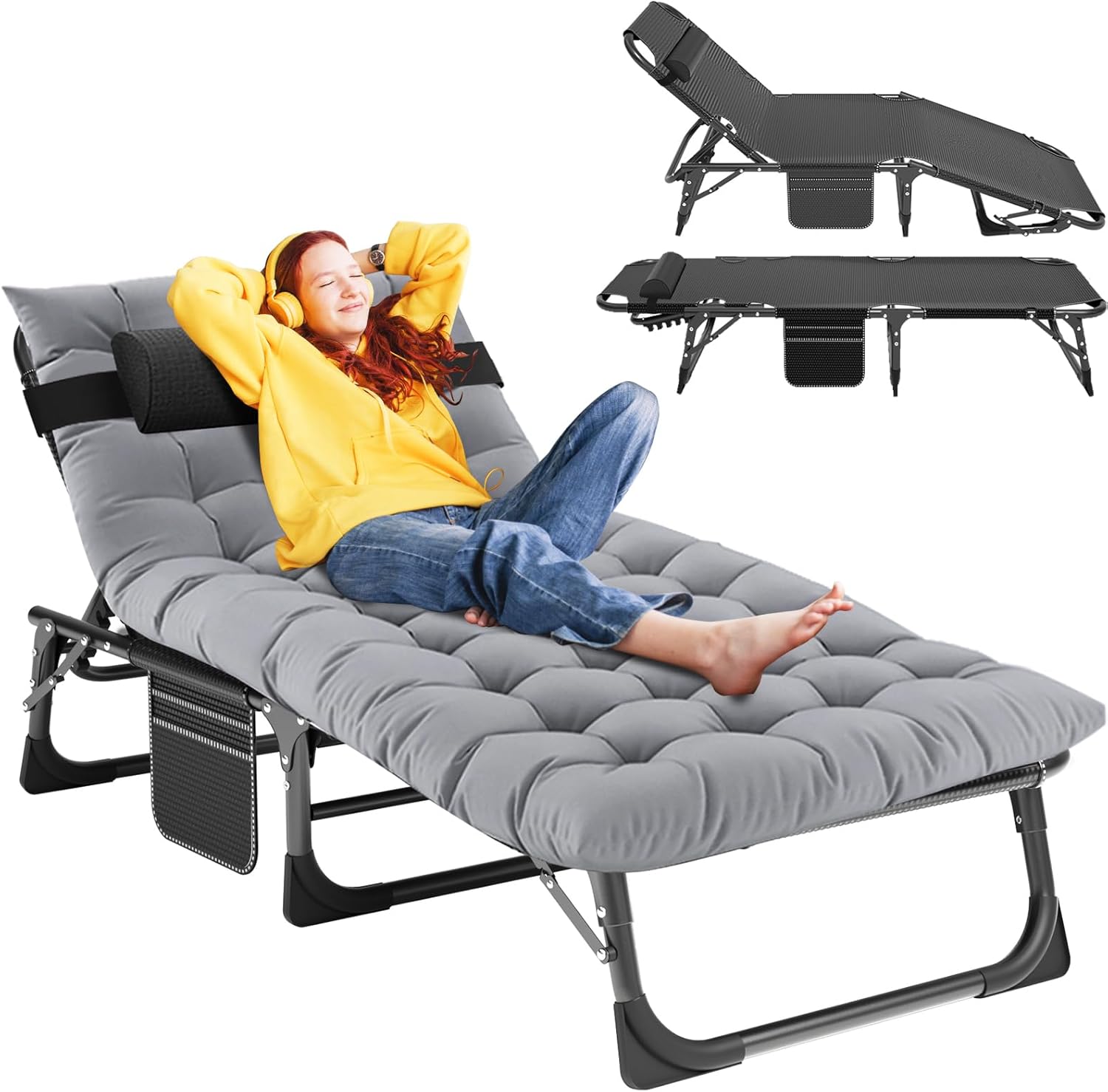 Heavy Duty Folding Patio Lounge Chairs, Outdoor Reclining Chaise for Tanning, Beach, Poolside, Lawn & Camping - Durable Portable Lounge Furniture