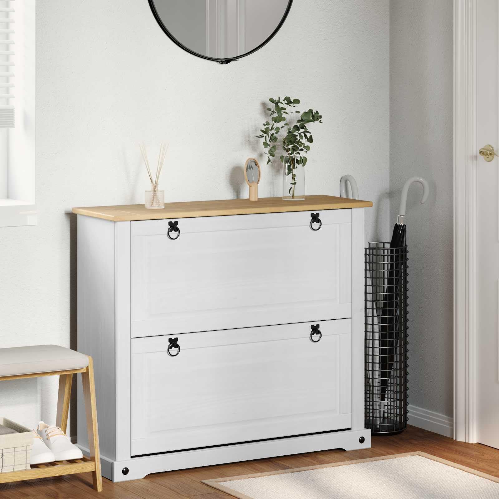 Cabinet à Chaussures Corona en pin Massif Blanc 99x32x85 cm