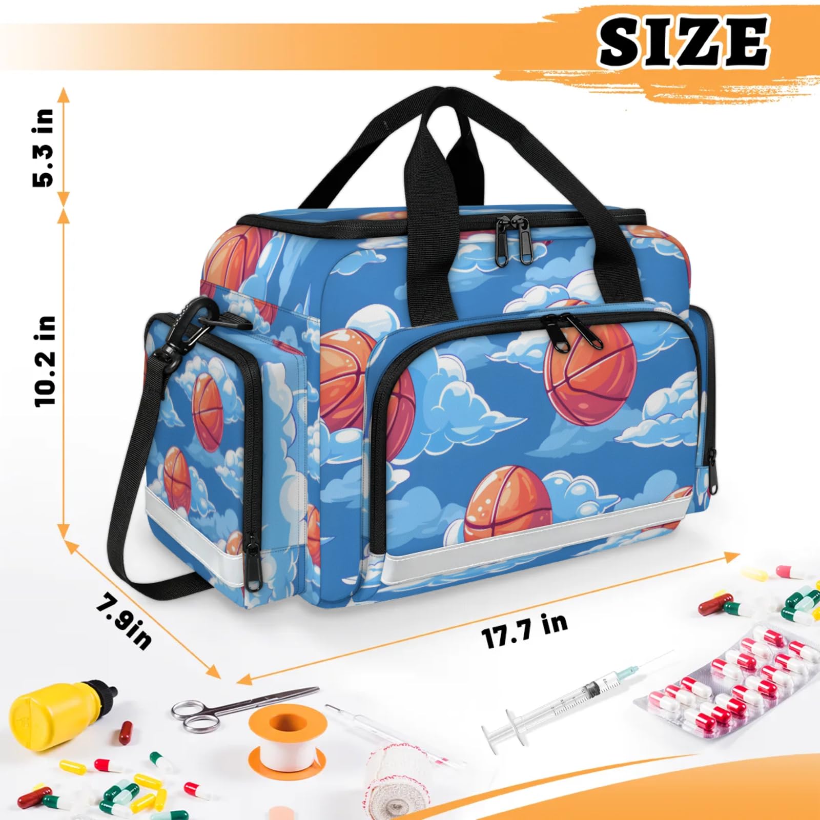 GzLeyigou First Aid Bags Empty, Pretty Basketball Emergency Bag First Aid Kit Multiple Compartment Kit Carrier On Call Trauma Bag For Paramedics Emergency Medical Supplies Kit