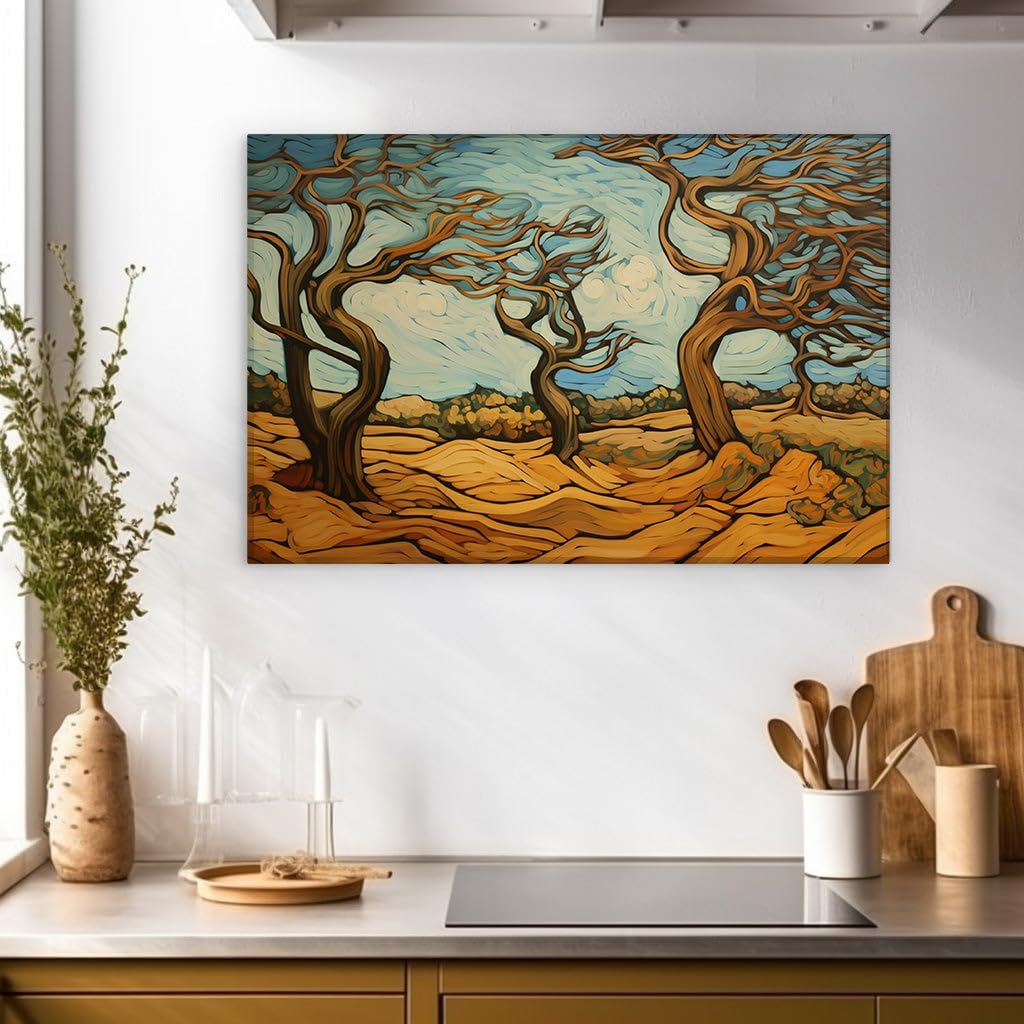 Canvas for Living room. Survivors in Solitude: The Lone Trees of a Desert Mirage, 27 x 18 inch Canvas Wall Art - Surrealistic Visions - Modern Home Decor - 69x46 cm (27x18 inch)