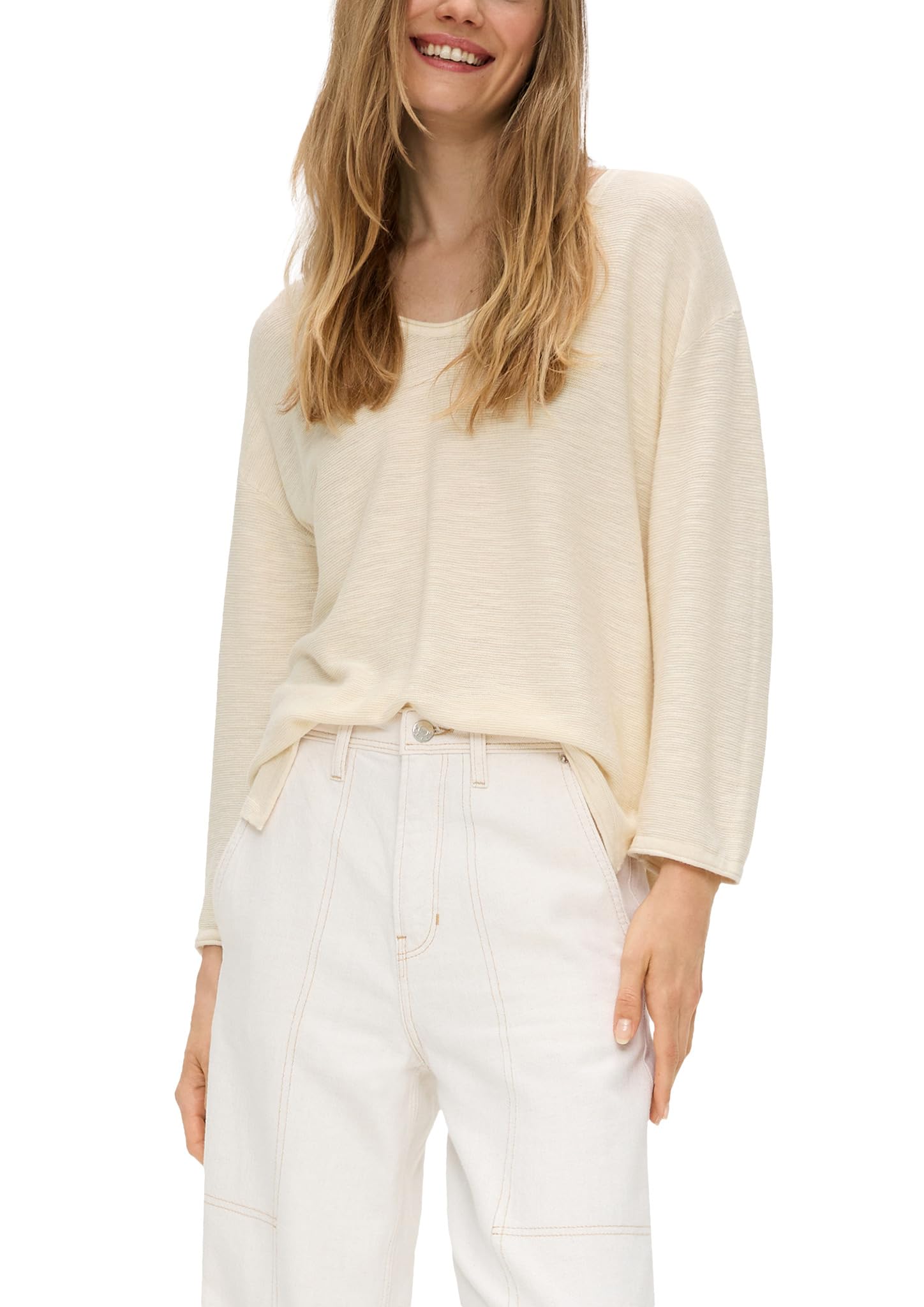 s.Oliver Feinstrickpullover aus Leinenmix mit U-Boot-Ausschnitt