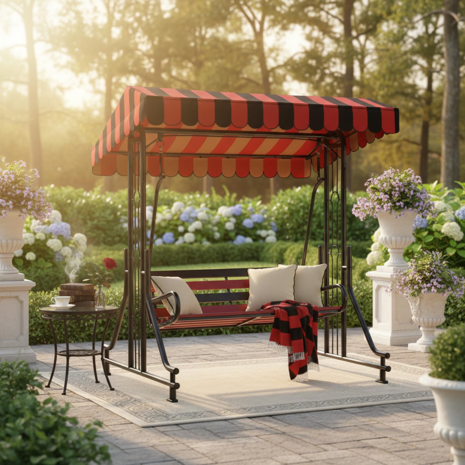 Outdoor Swing for Adults - 3 Seater Jhula with Stand and Canopy Roof, Suitable for Garden or Terrace Use, 350 kg Capacity, Metal (60, 72, 84 inch)