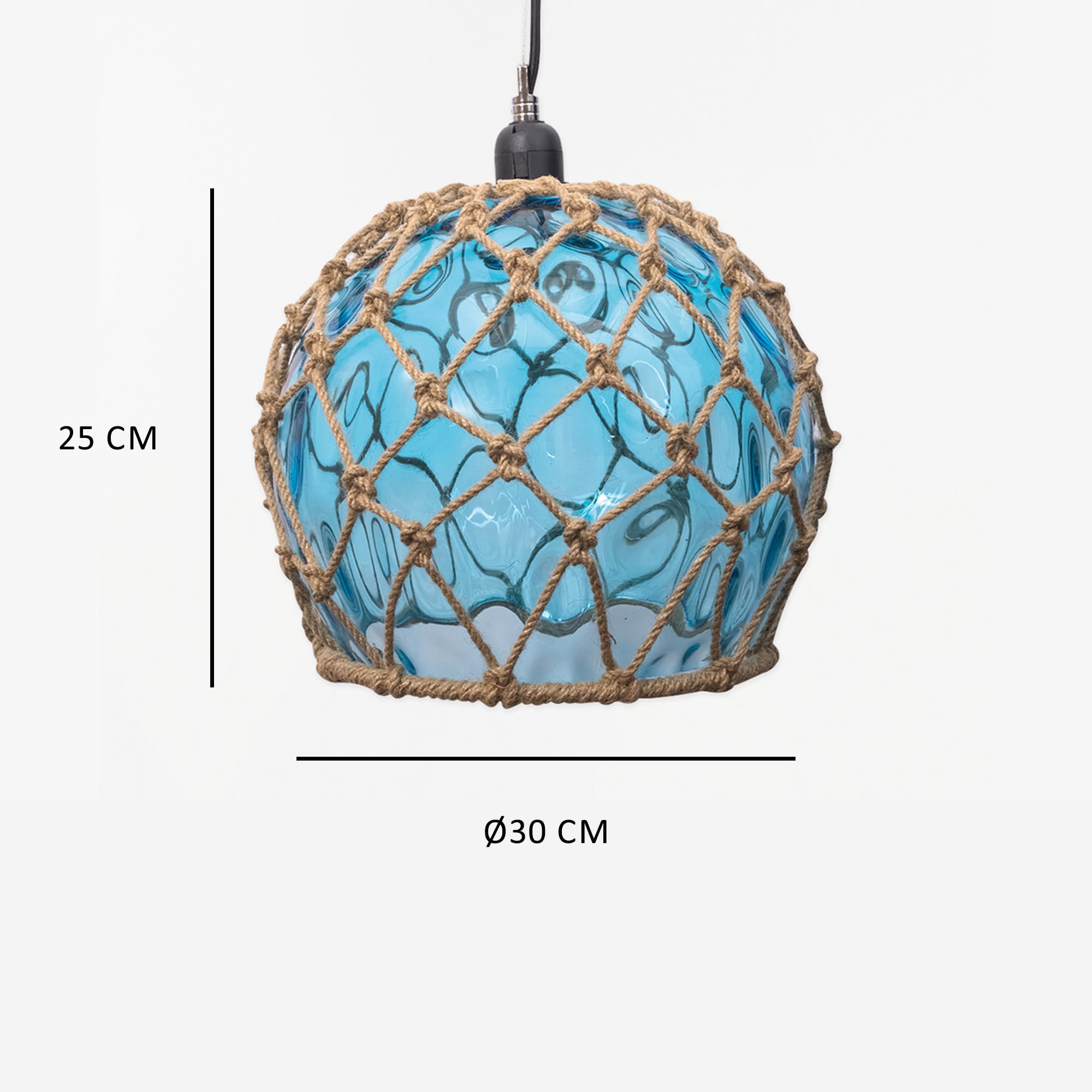 Lámpara de techo marinera con forma de boya náutica de cristal, lampara colgante medida Ø30cm, ideal par decorar espacios con estilo náutico (AZUL)