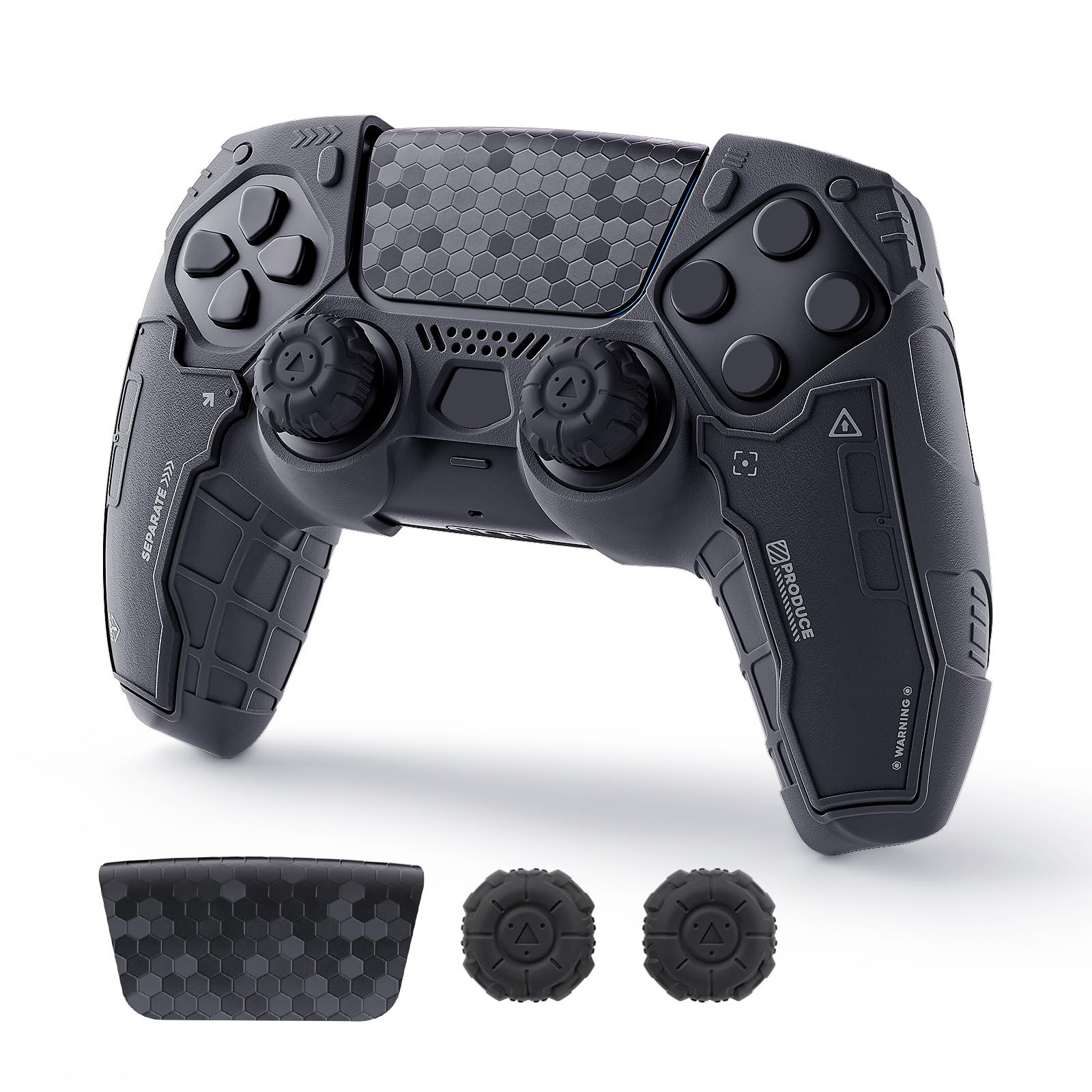 GeekShare Protettivo in silicone anti-scivolo per controller wireless PS5, con 2 pad per i pulsanti e 2 adesivi, colore: nero