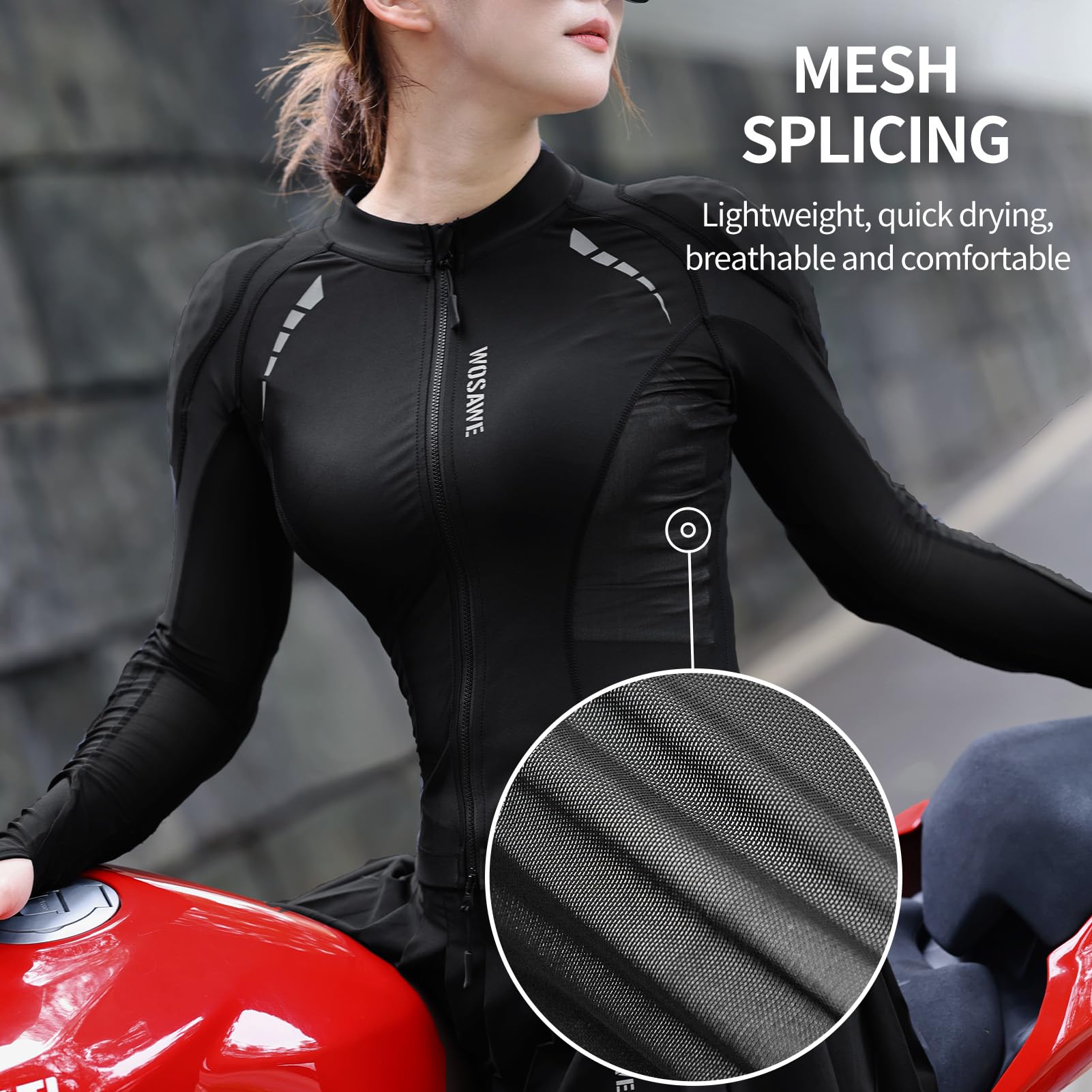 Women's Breathable Mesh Motorcycle Jacket with CE2 Armor Panels, Reflective Safety Design Adjustable Waist, YKK Zippers for Road Riding and Commuting