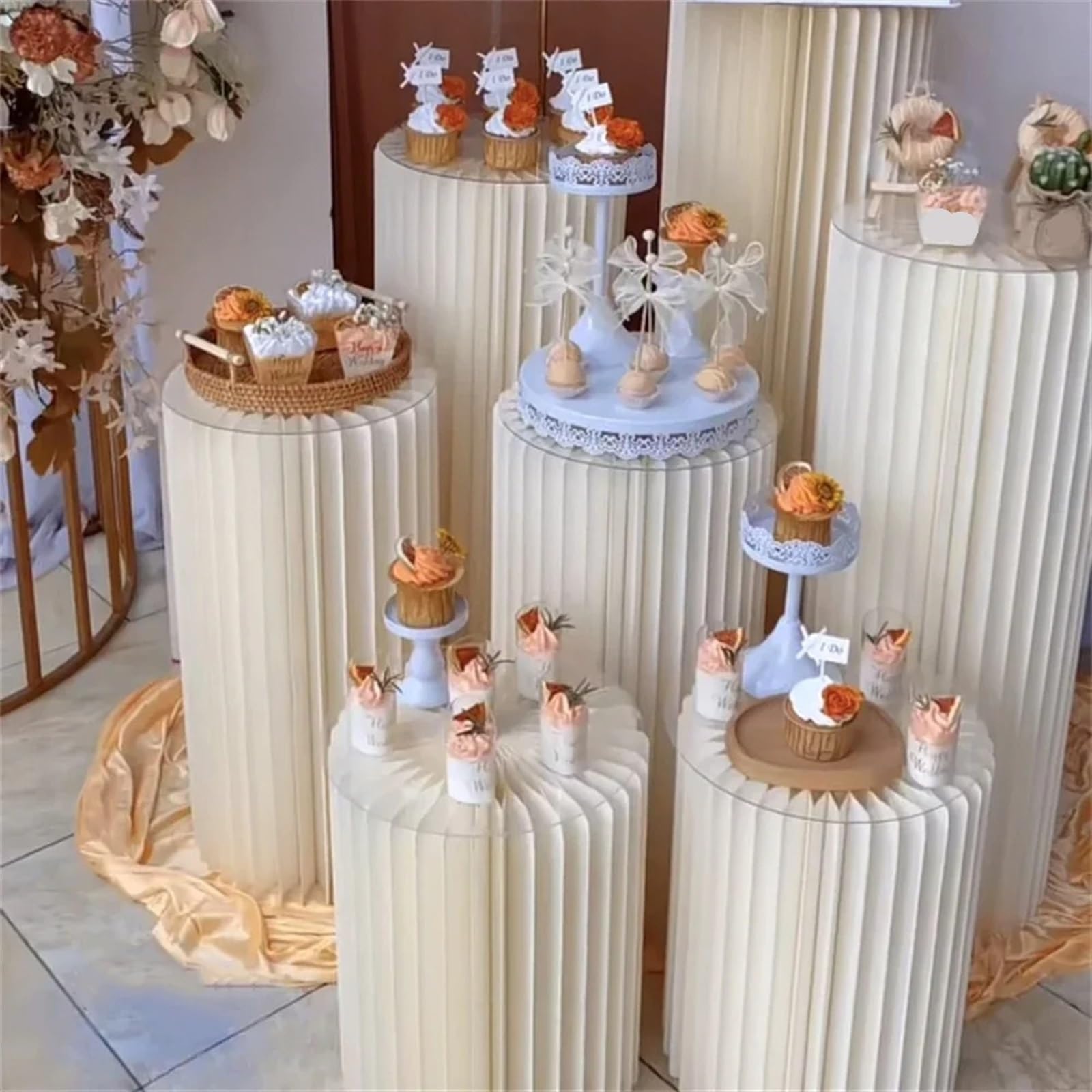 Soporte cilíndrico plegable de papel para mesa de postre, cumpleaños, aniversario, fiesta, suministros para decoración de boda, decoración de flores, adorno de Ramadán (60 cm)