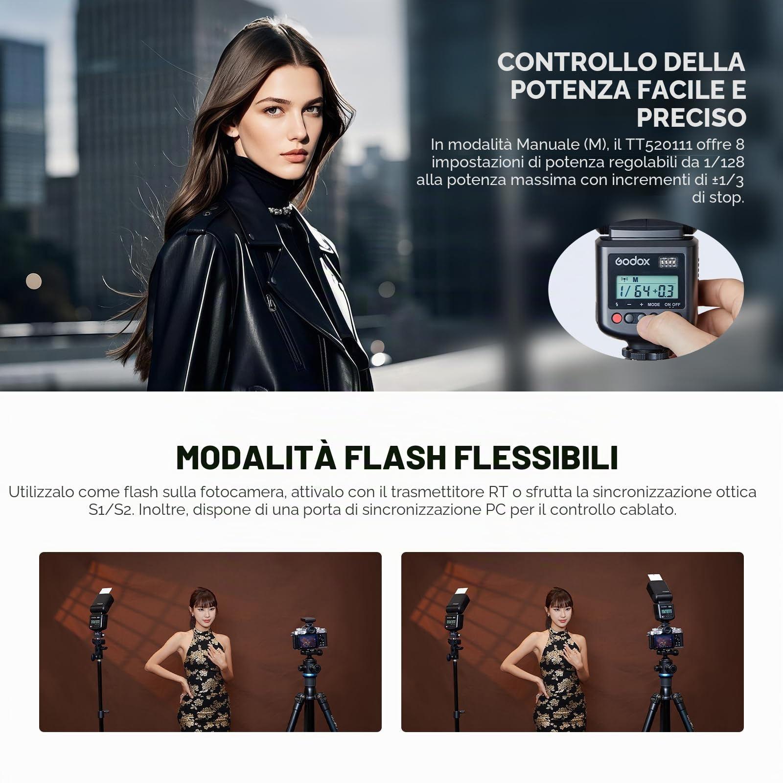 GODOX TT520III TT520 III Flash Speedlite per Fotocamera, Flash con Trasmettitore Ricevitore Compatibile con Fotocamere Canon Nikon Sony Olympus Fujifilm Panasonic