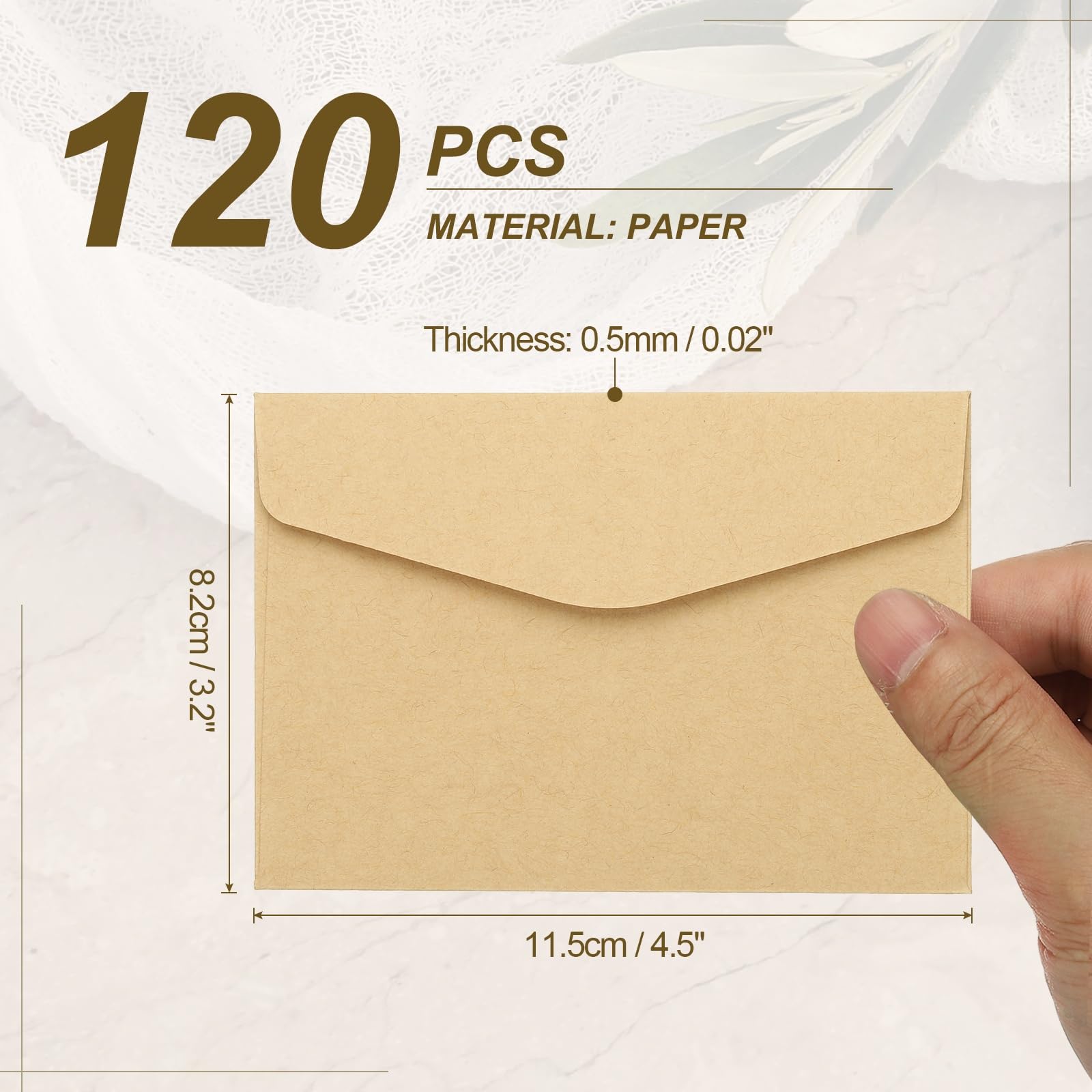 PATIKIL 120Pcs Gift Cards Envelopes, 110GSM Paper Colored Mini Envelopes Small Card Holder for Business Mailing Invitations Greeting Weddings Party, Brown, 4.5 x 3.2 Inches - Image 2