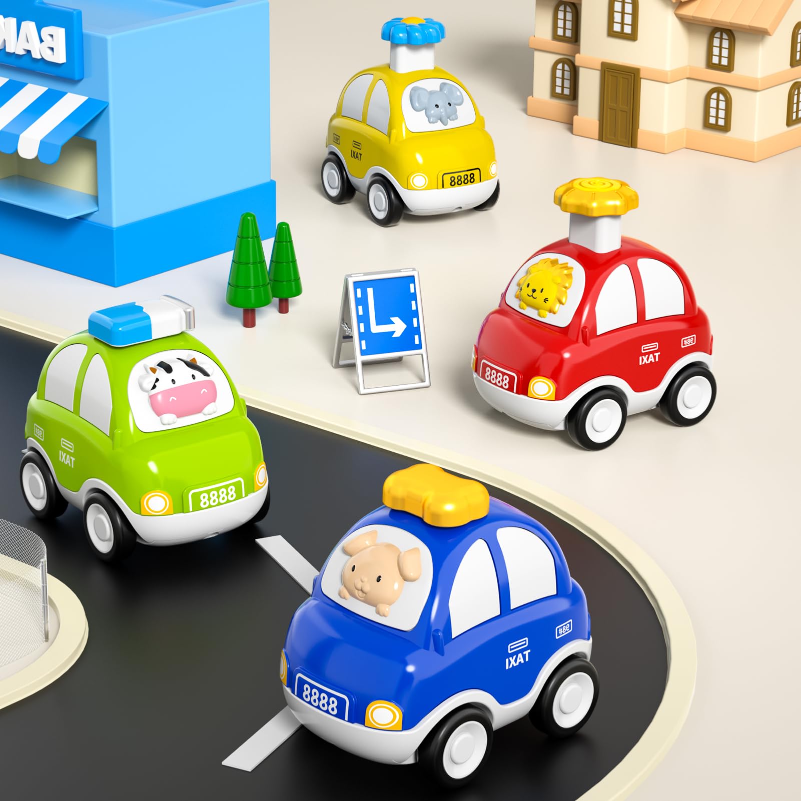 Auto giocattolo per bambini dai 3 anni – Set di 4 Auto degli Animali (Mucca, Cane, Elefante, Leone) | Giocattolo Auto per Bambini per Ragazzi e Ragazze, Giocattolo Educativo Regalo