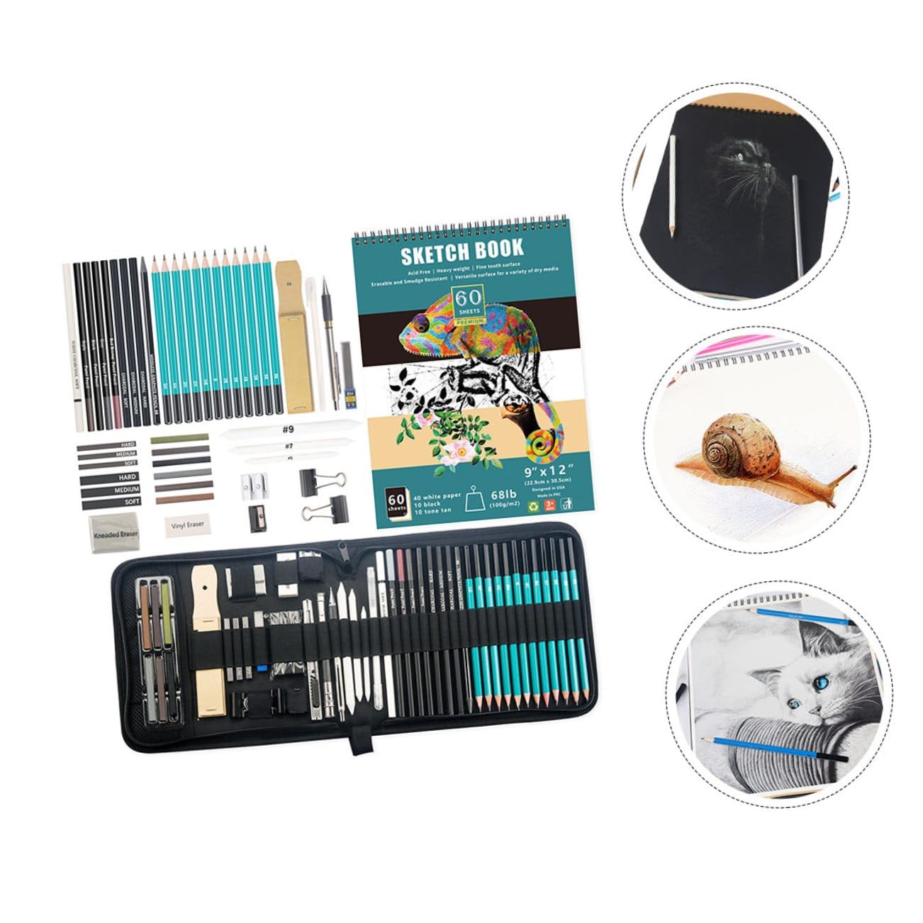 TOYANDONA Kohlestiftset für Hobbyisten und Teenager, 1 Satz zum Zeichnen | Leichtes Design, Geeignet für Schattieren, Blenden und Entwurf, Materialien Nylon, Holz, Metall, Papier