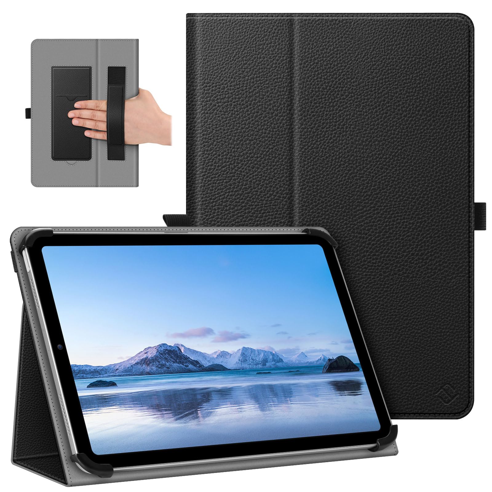 Universal 9-11 inch Tablet Case - Folio Stand Cover with Hand Strap