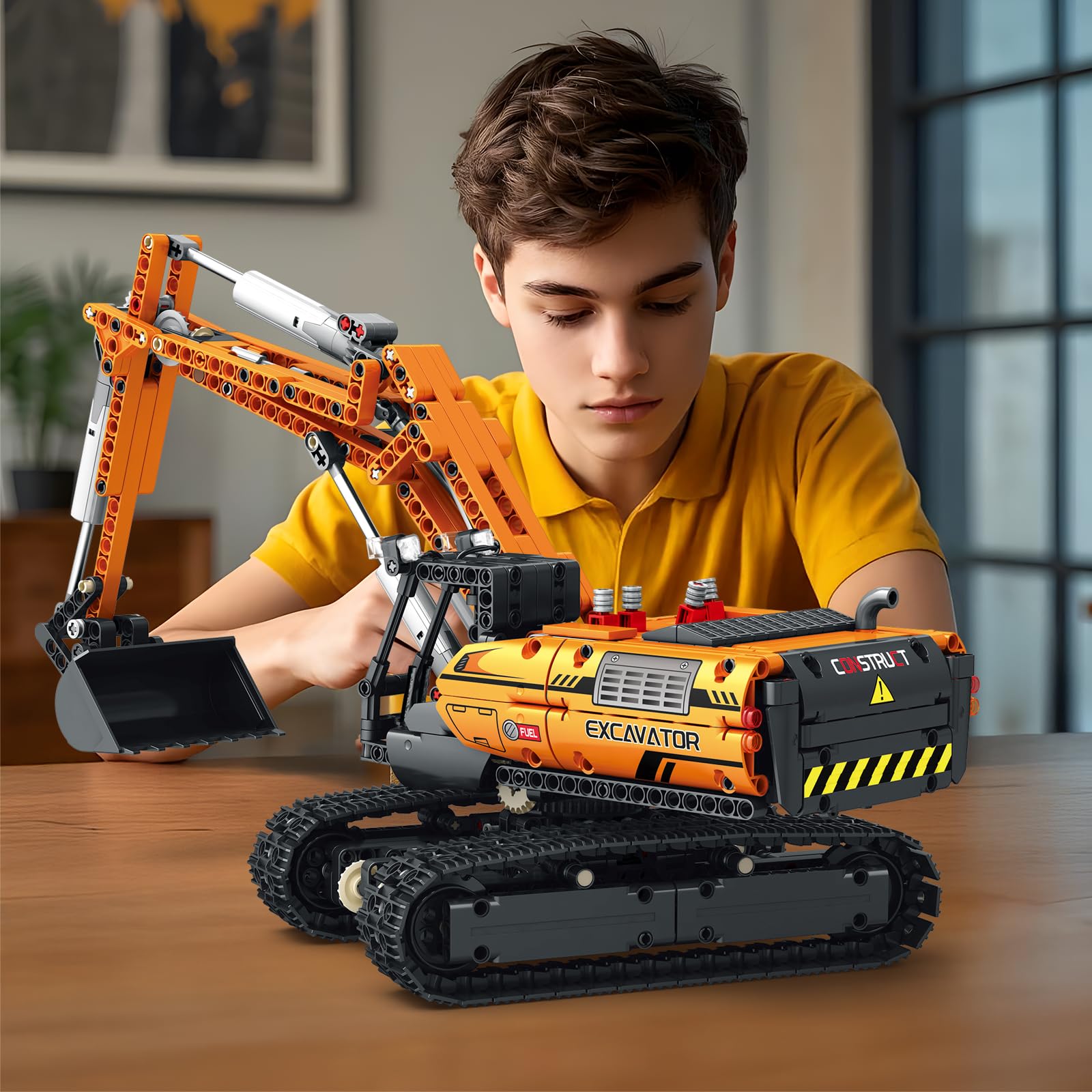 Reobrix Juego de construcción de excavadora RC, modelo de excavadora de control remoto con motor, juguetes de construcción de camiones para niños 22003, bloques de construcción de vehículos, juguetes