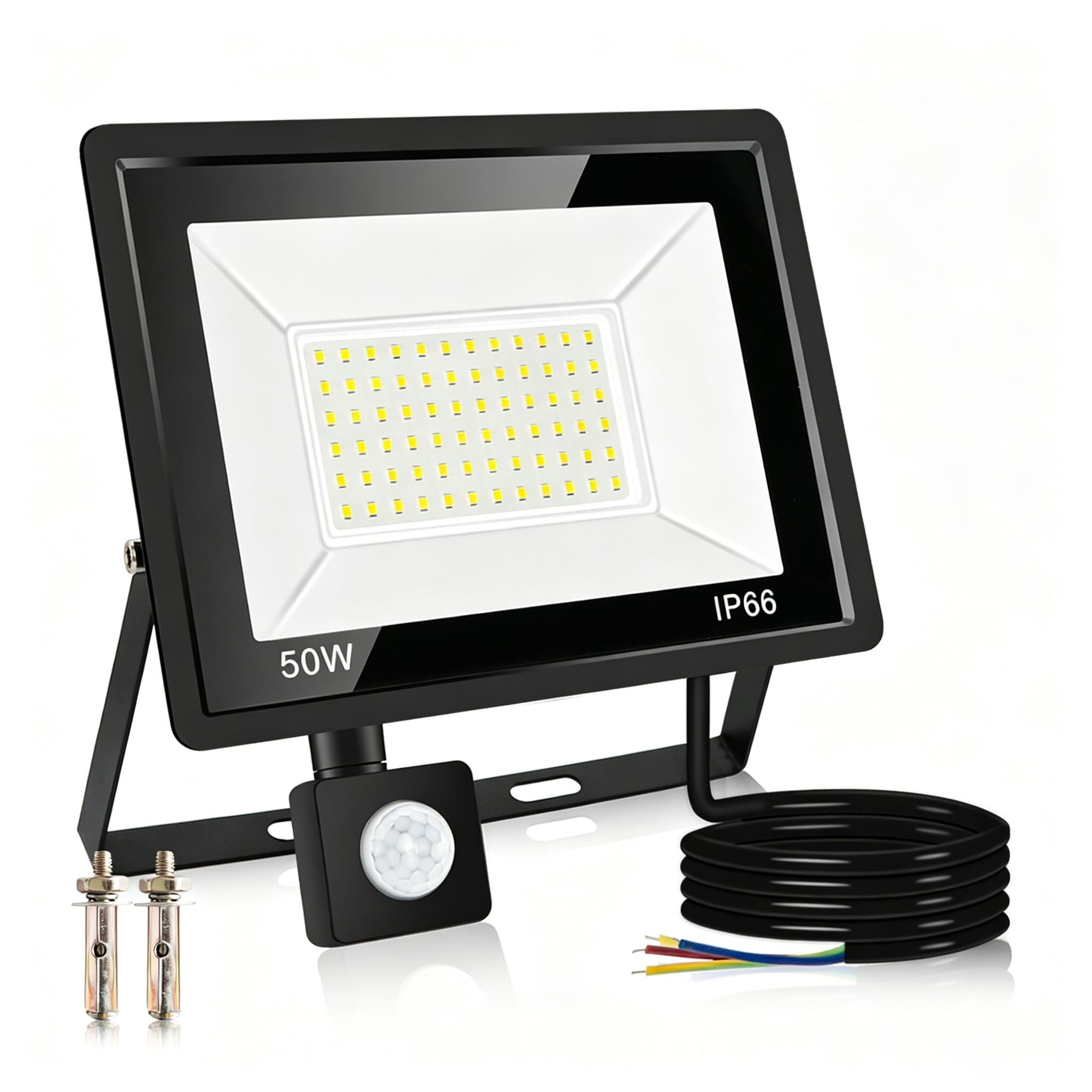 50W Security Lights Outdoor Motion Sensor, 4500LM LED Flood Lights with PIR Sensor, 6500K Daylight White Motion Sensor Floodlight, IP66 Waterproof Outside Security Lights for Garden, Garage, Backyard