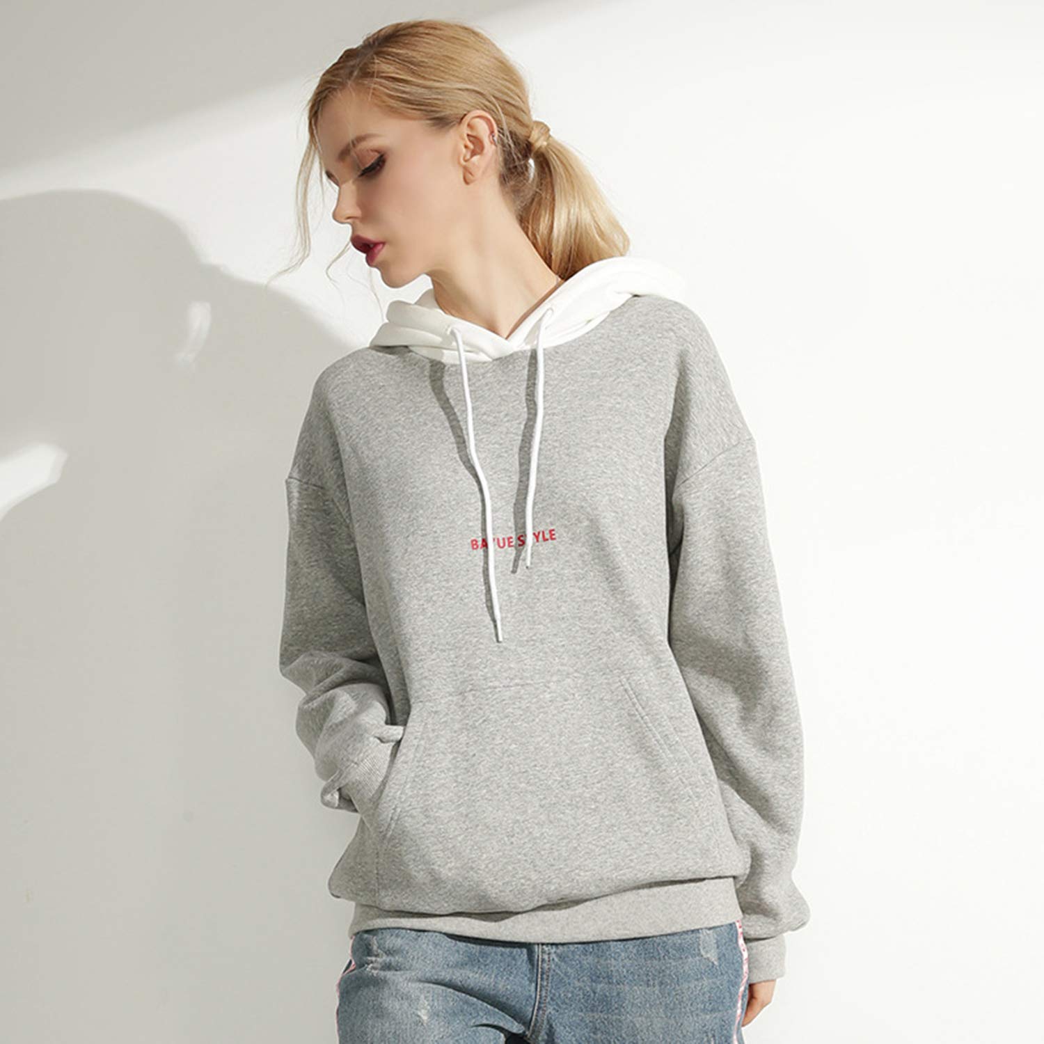 Felpa con Cappuccio Stampata in Cotone per Bambina, Giacca con Rivestimento in Tinta Unita di Colore Moda, Felpe in Pile