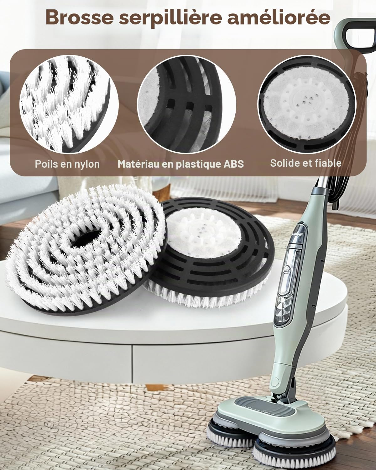Lot de 2 têtes de brosse de rechange pour balai vapeur Shark S8201/S8001