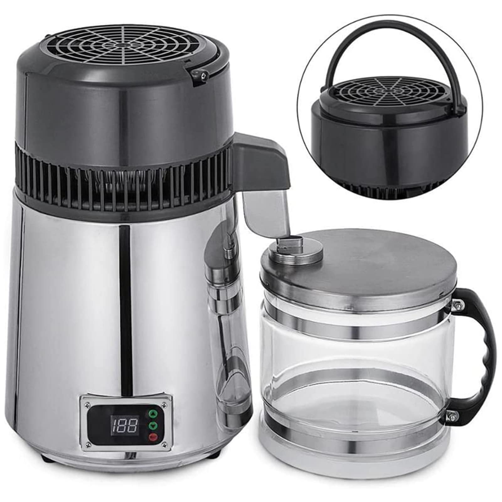 Destilador de Agua, destilador de Acero Inoxidable de 4 l, máquina de Agua destilada de 750 W, Hacer Agua destilada casera para Agua con destilador de Agua Digital de Jarra de