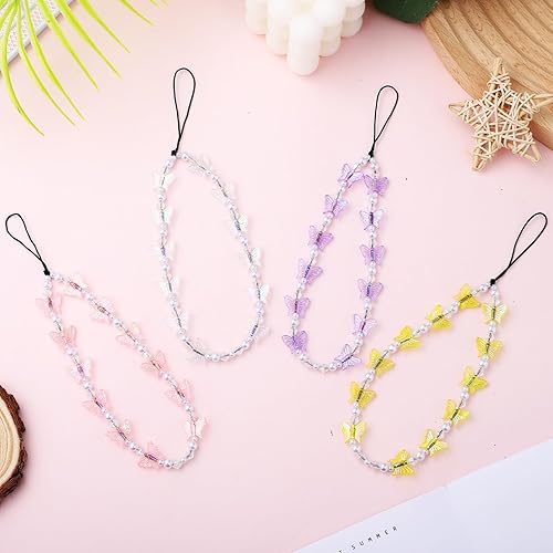 Miniatura 6 de jojofuny Abalorio para teléfono, 4 unidades, correa para teléfono celular, correa de muñeca para teléfono celular, correa de muñeca para teléfono