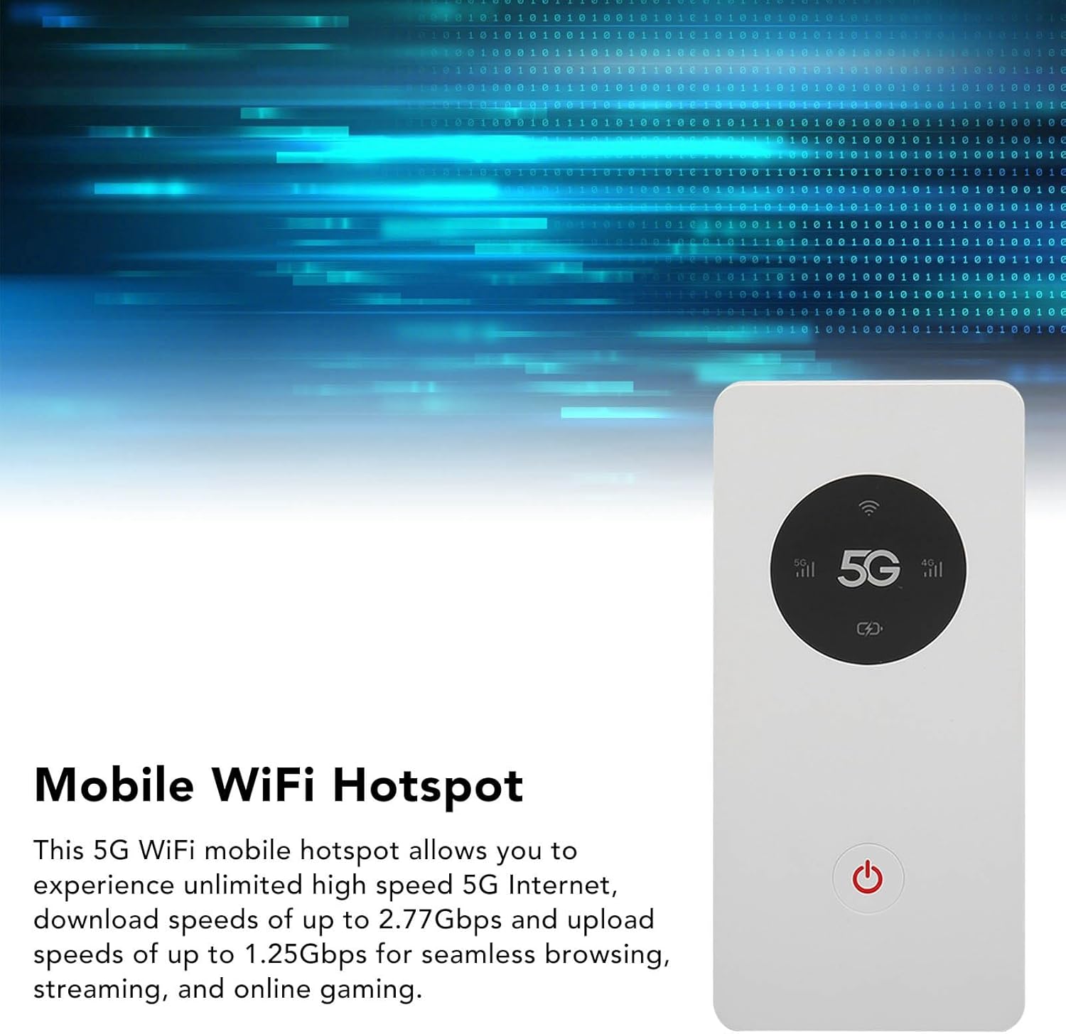Fockety 5G Router with text 'Mobile WiFi Hotspot' and description of high-speed 5G internet