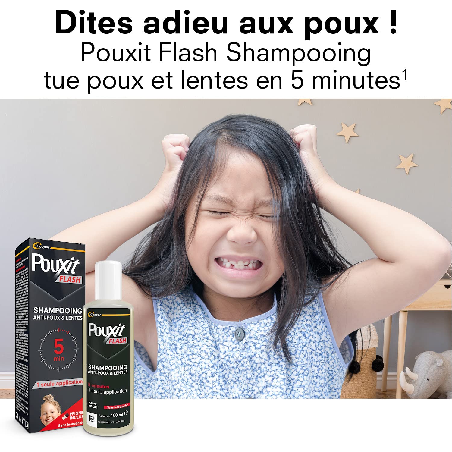 Pouxit - Flash - Shampooing Anti-poux et Lentes - Agit en 1 Application de 5 Minutes Seulement - Traitement du Cuir Chevelu - Lot de 2 - 2x100 ml