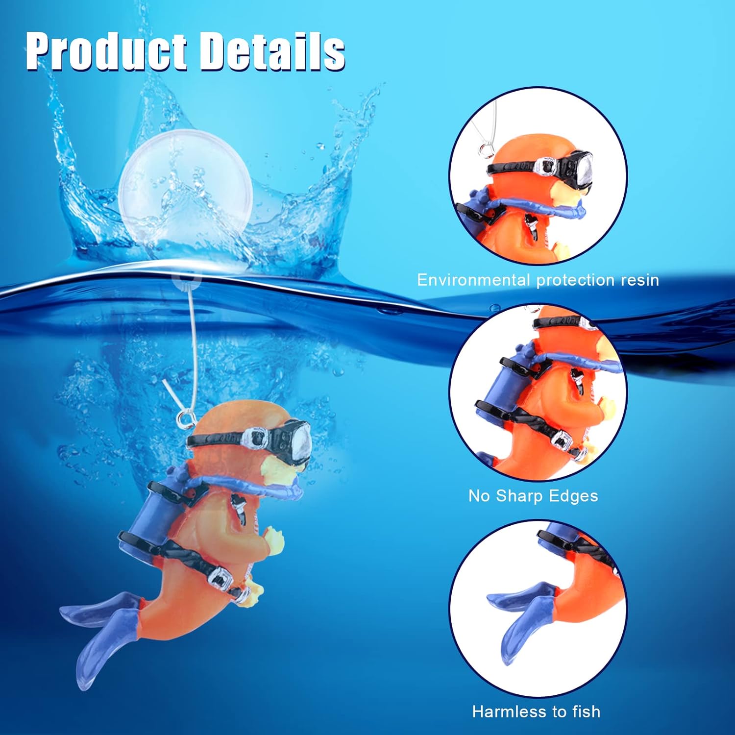 KINBOM 4 Pack Fish Tank Diver Decorations, Aquarium Diver Ornament Cute