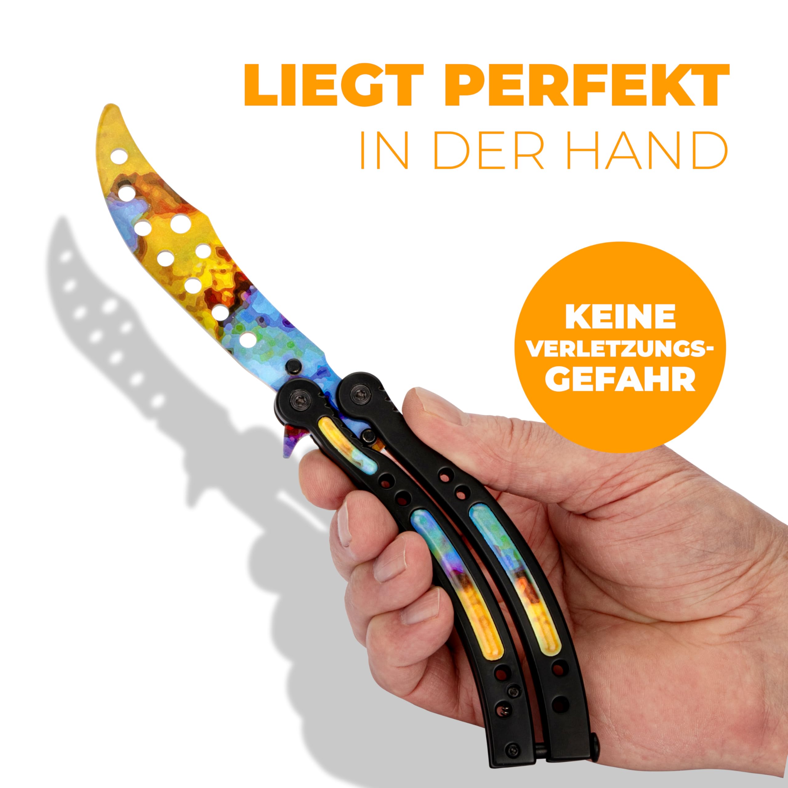Butterfly Trainer im CSGO-Stil – Edelstahl Balisong Trainer mit stumpfer Übungsklinge und E-Book zum Tricks lernen