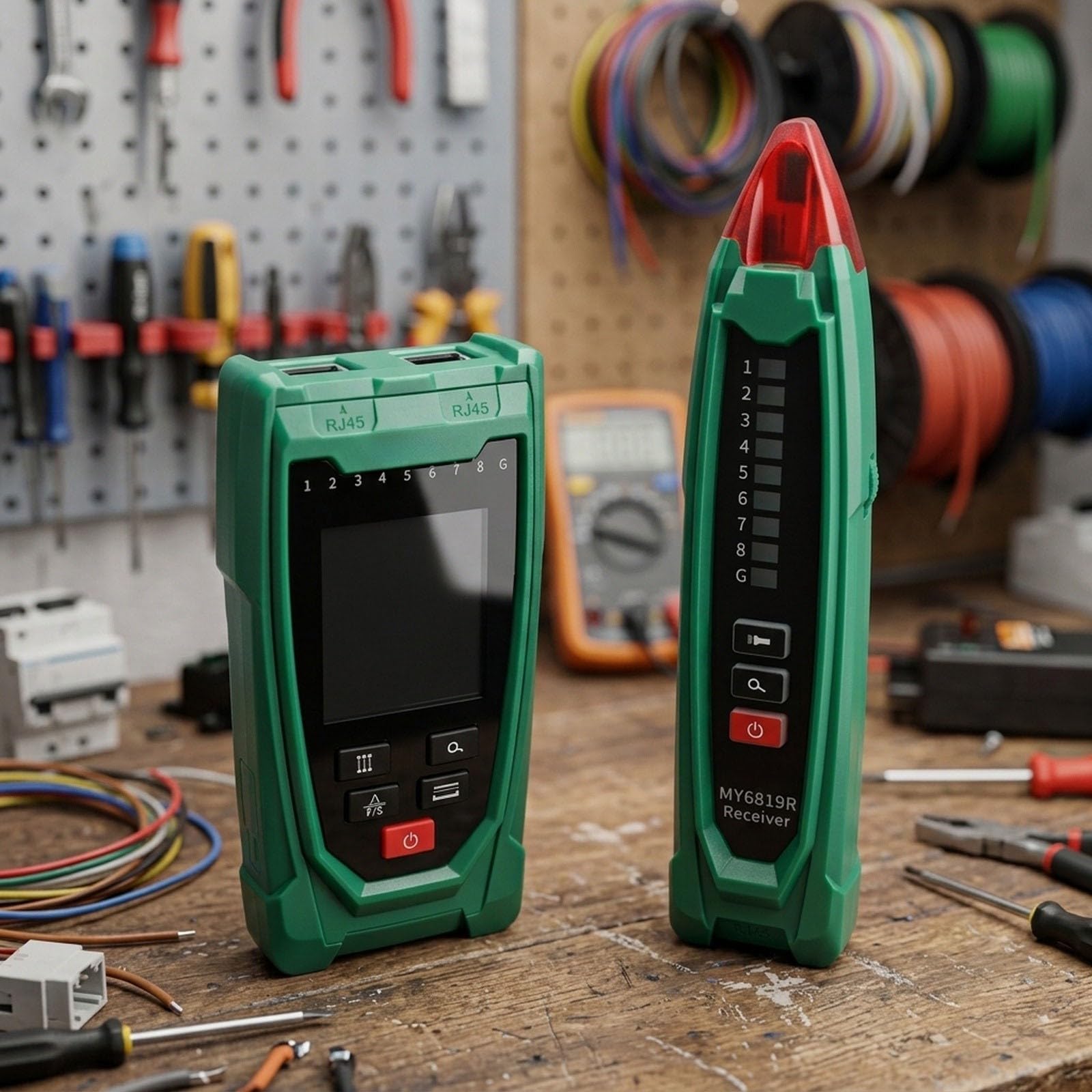 Detector de cables MY6819 con digital y analógico, detector de cables para cables ocultos de hasta 2 m de profundidad, cabezal de prueba flexible con lámpara, prueba de continuidad para instalación