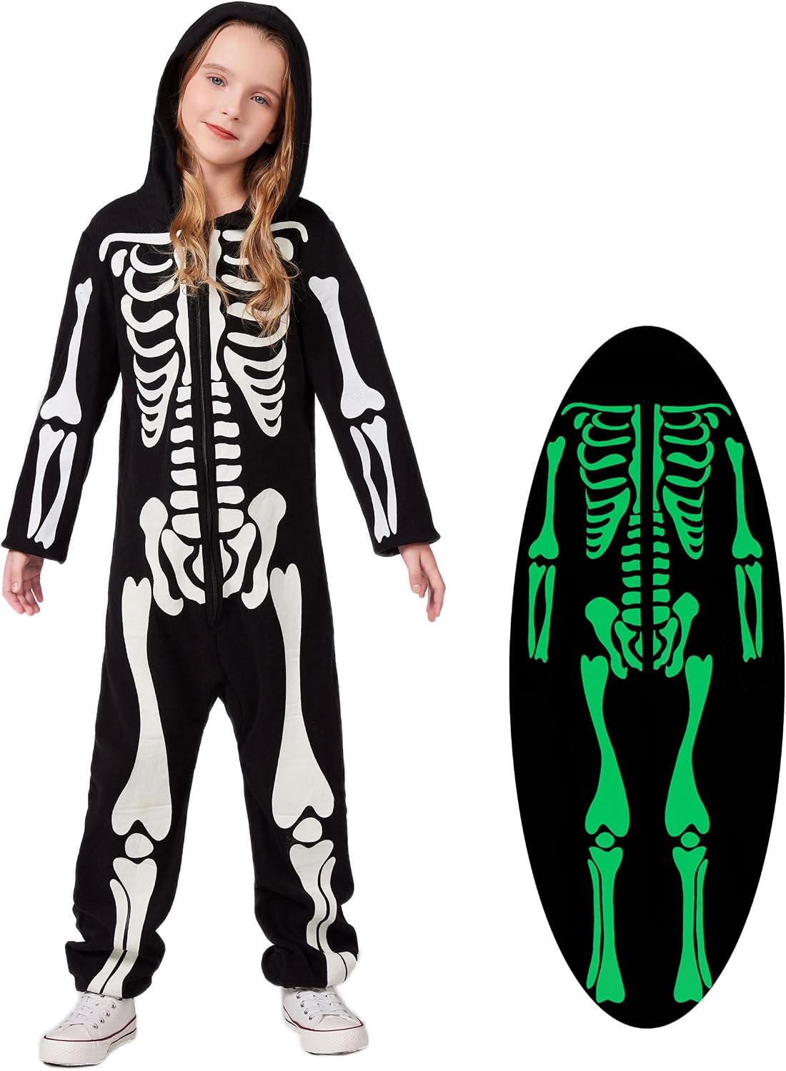 Halloween Skeleton Costume for Men Bone Skin Costume Glow in Dark Adult Skull Onesie
