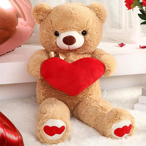 Miniatura 7 de Arrowbash Oso de corazón gigante de 35 pulgadas para el día de la madre, animales de peluche, oso de amor gigante con corazón, oso de peluche rojo