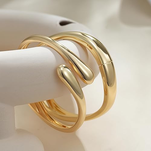 Miniatura 7 de Brazaletes de oro, para mujer, modernos, chapados en oro de 18 quilates, juego de brazaletes gruesos de oro, no se deslustra, impermeable, regalos