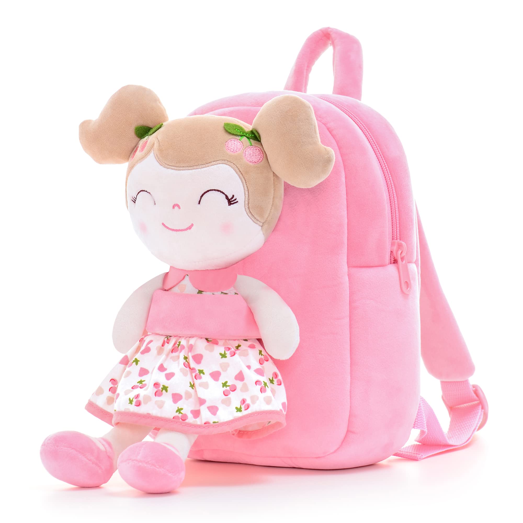 Gloveleya Kids Backpack Toddler Backpack Plush Backpack with Soft doll Cherry Girl Pink 9 Inches